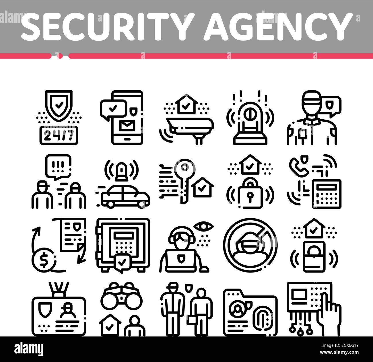 Vecteur de définition des icônes de protection des propriétés de l'agence de sécurité Illustration de Vecteur