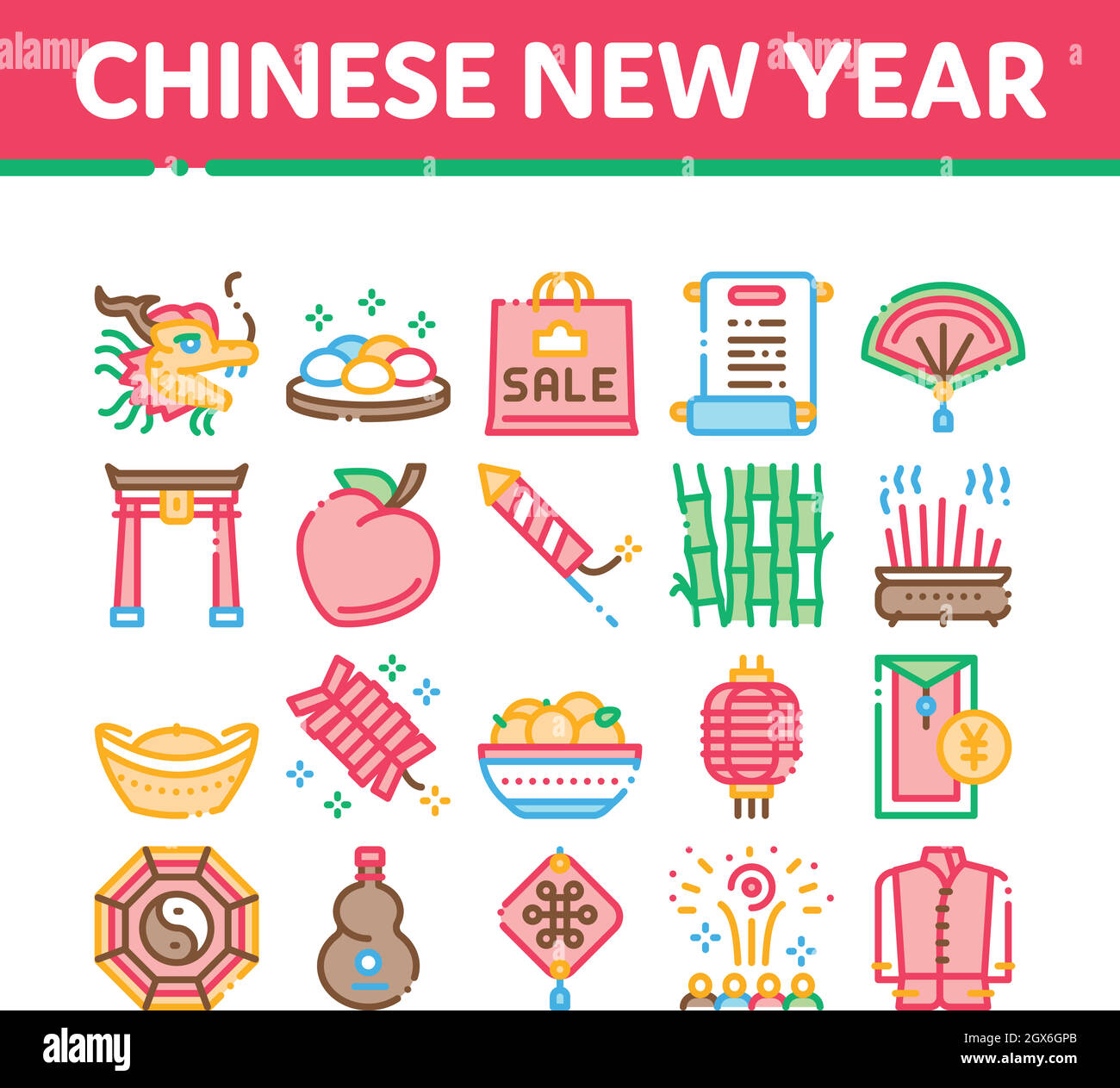 Collection de fête du nouvel an chinois Icons Set Vector Illustration de Vecteur