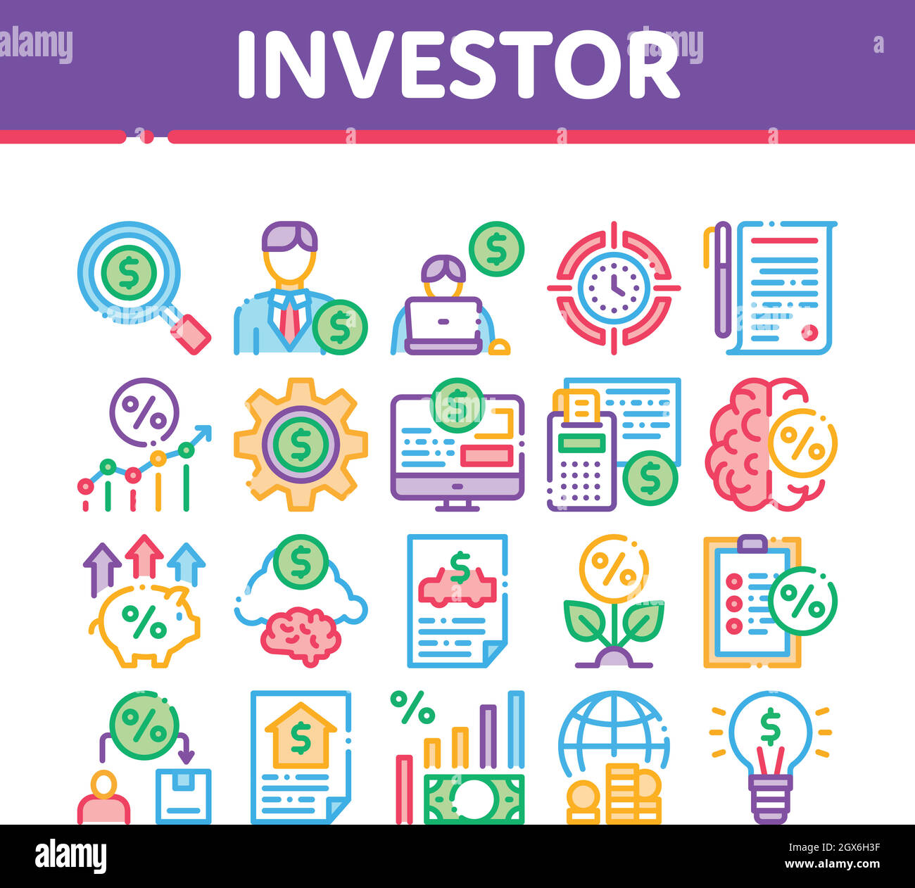 Les Icônes De Collecte Financière Des Investisseurs Permettent De Définir Le Scénario Illustration de Vecteur