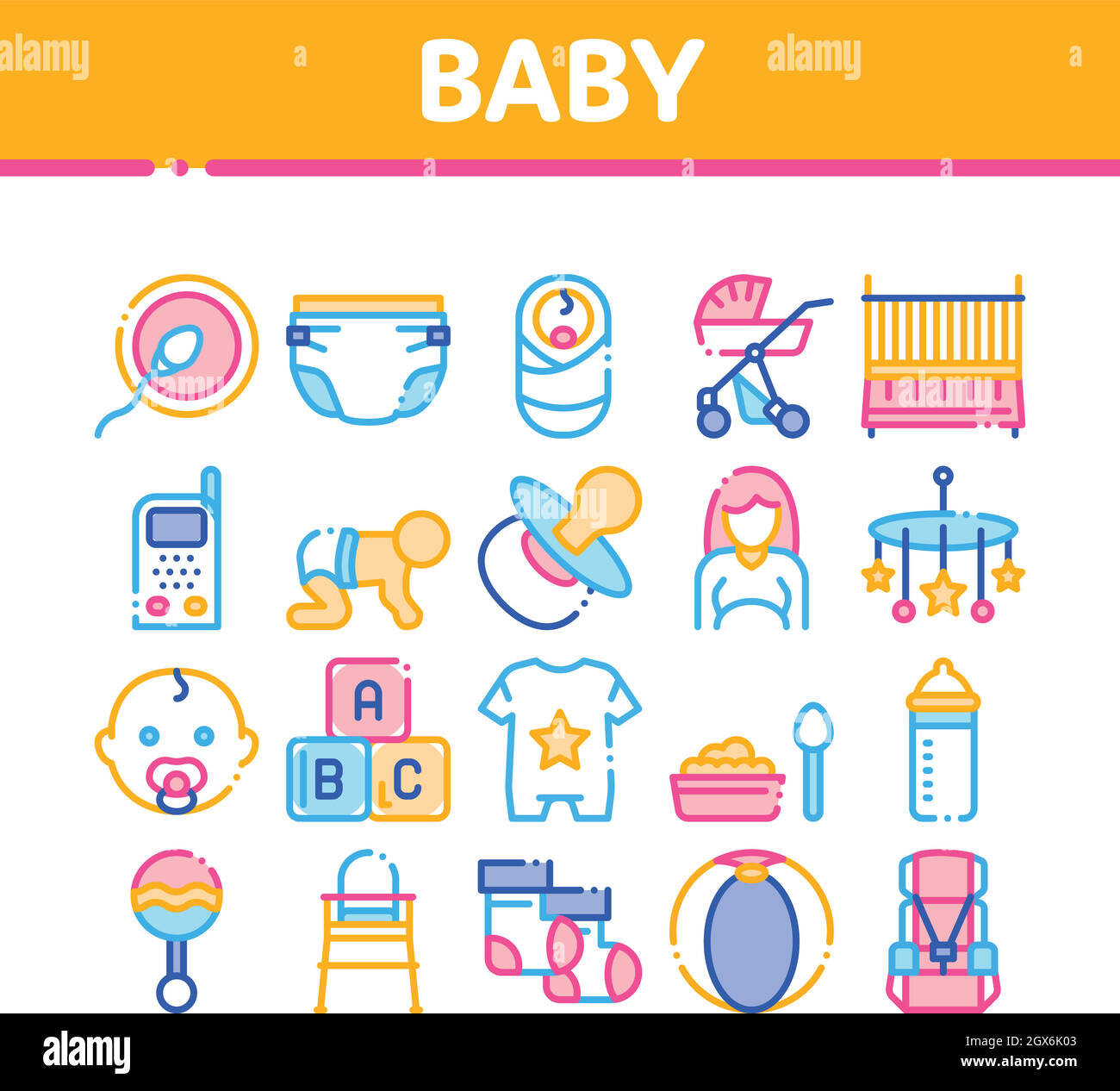 Vêtements de bébé et des outils Collection Icons Set Vector Illustration de Vecteur