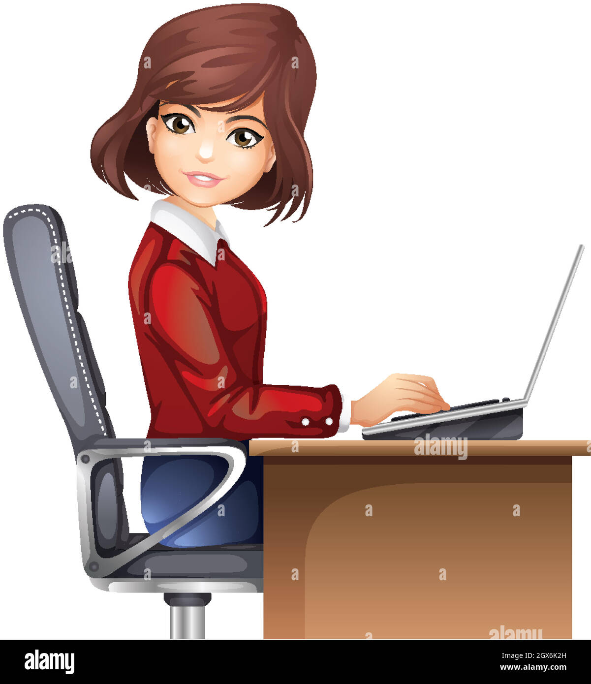 Femme de bureau travaillant sur une table Illustration de Vecteur