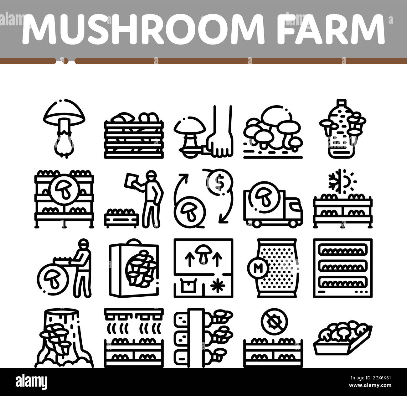 Les icônes de la collection de plantes de ferme de champignons définissent le vecteur Illustration de Vecteur