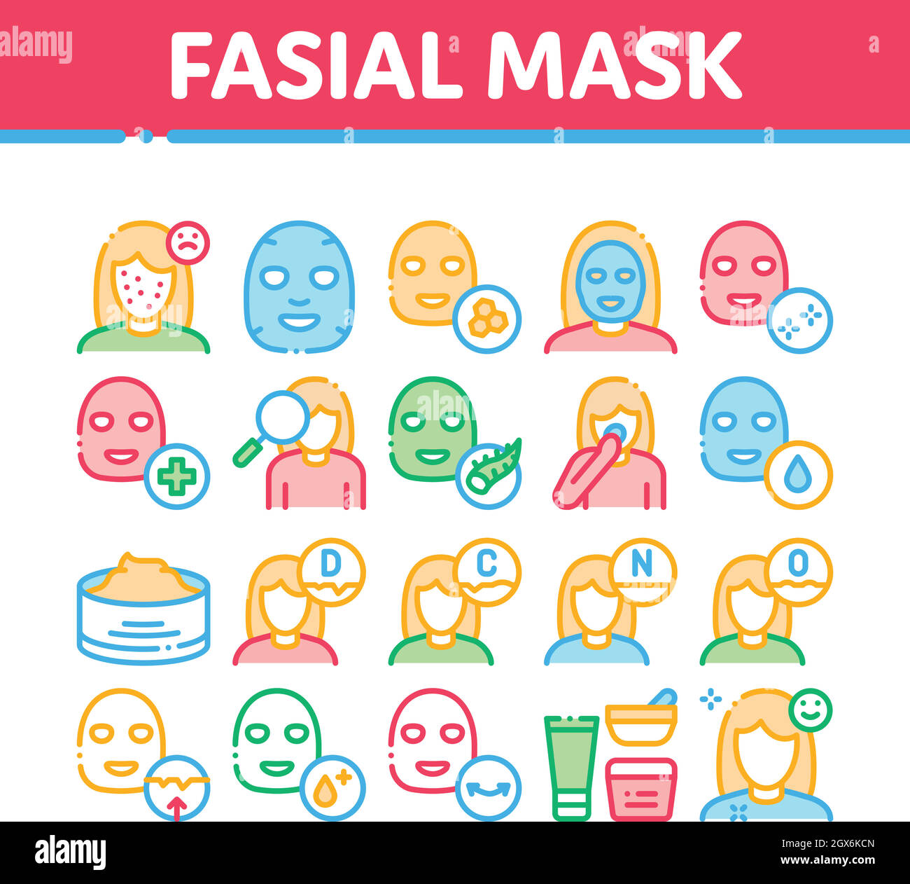 Collection de soins Masque Icons Set Vector Illustration de Vecteur