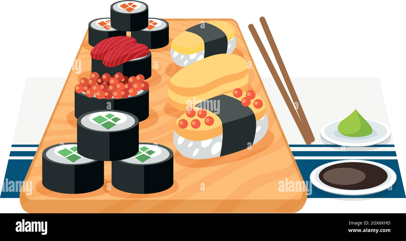 Un ensemble de sushis sur l'assiette Illustration de Vecteur