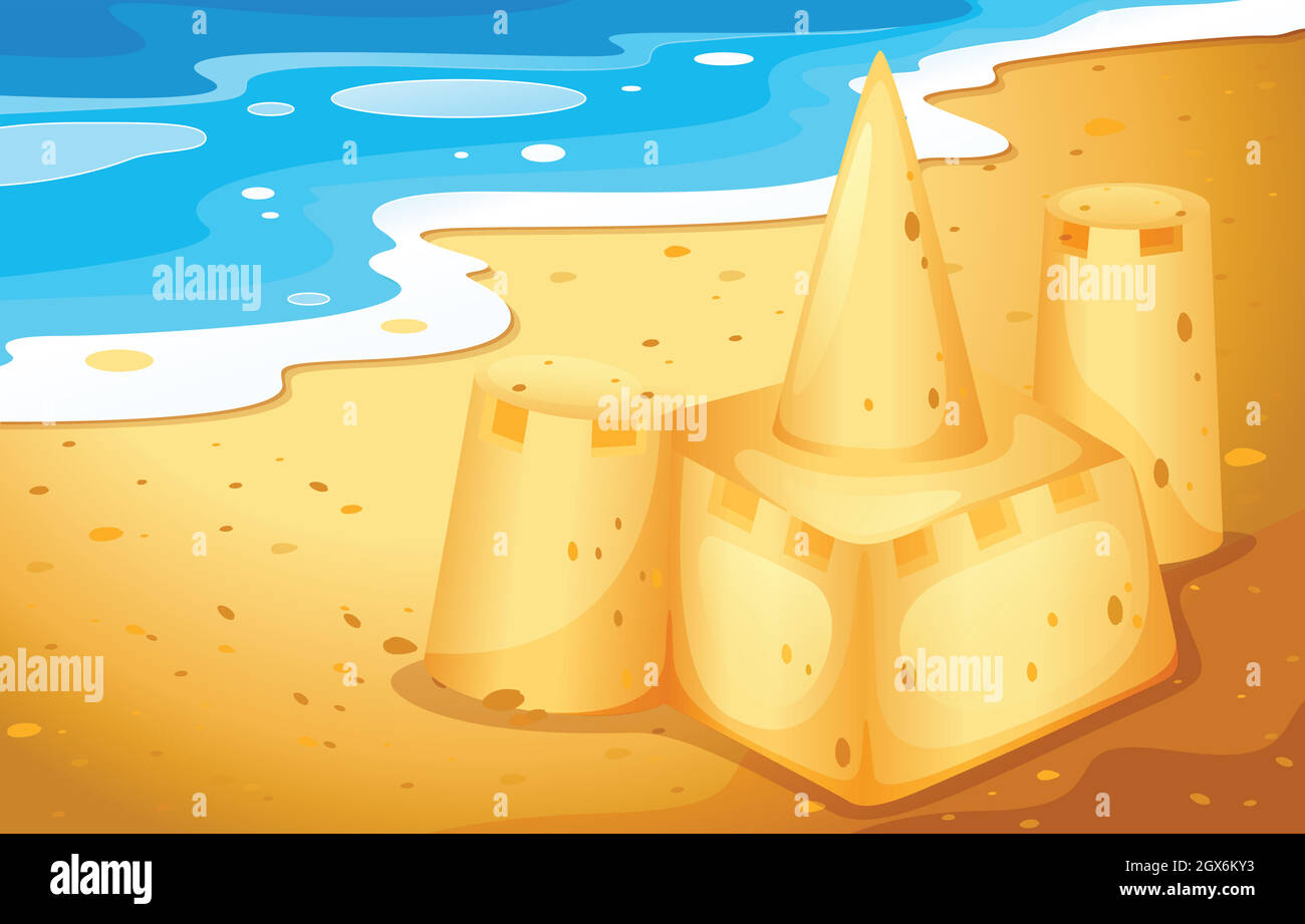 Un château de sable à la plage Illustration de Vecteur