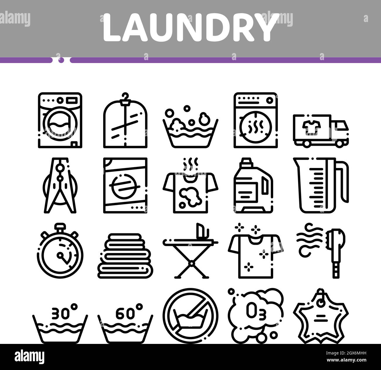 Service de blanchisserie fine ligne Vector Icons Set Illustration de Vecteur