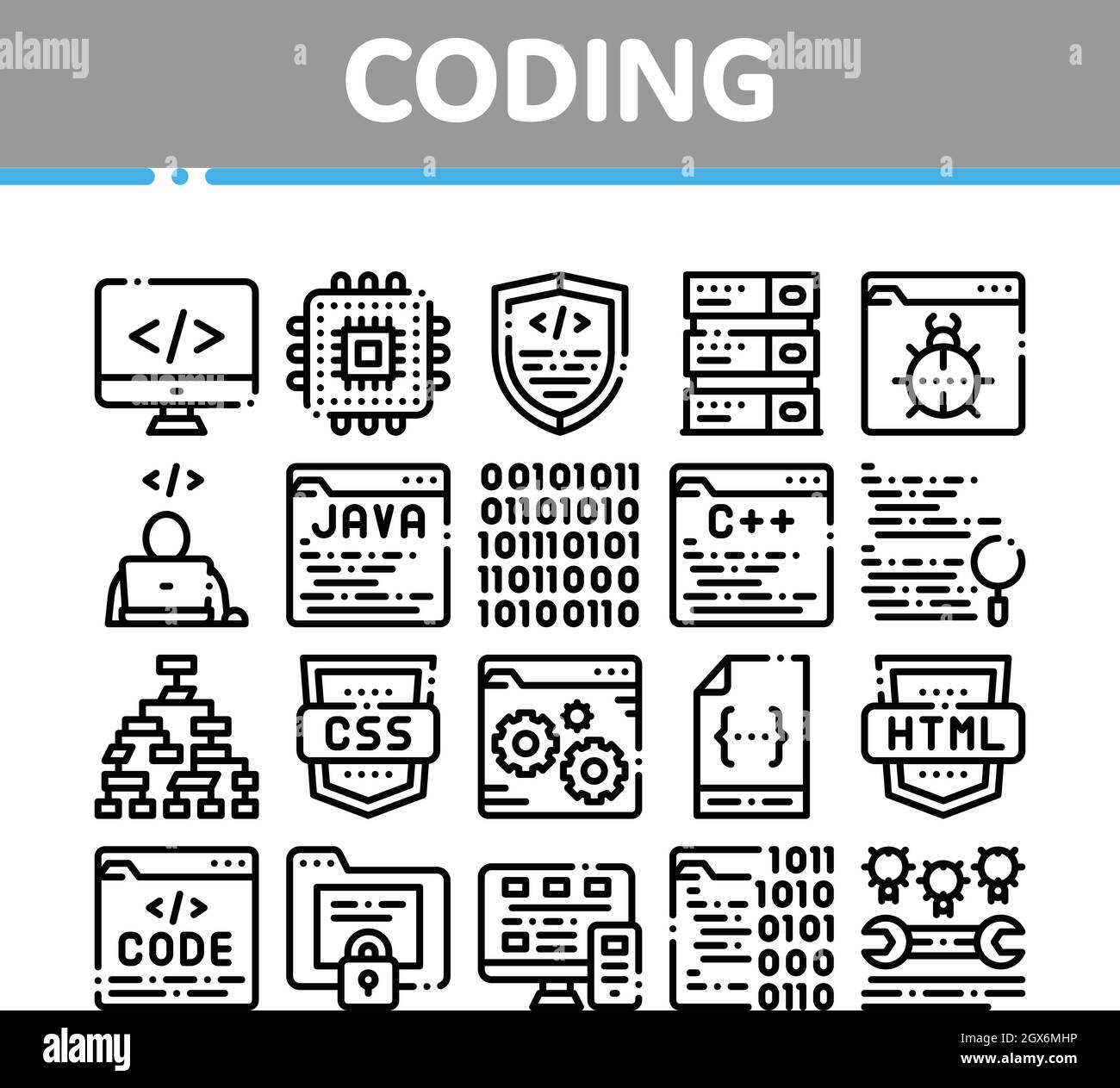 Système de codage ligne fine Vector Icons Set Illustration de Vecteur