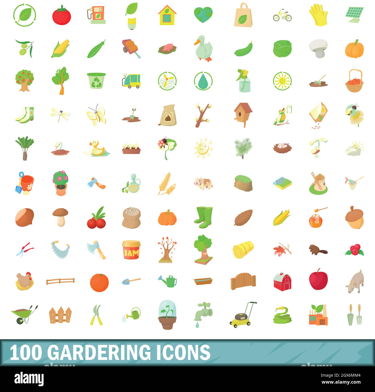 100 gardering icons set, cartoon style Illustration de Vecteur