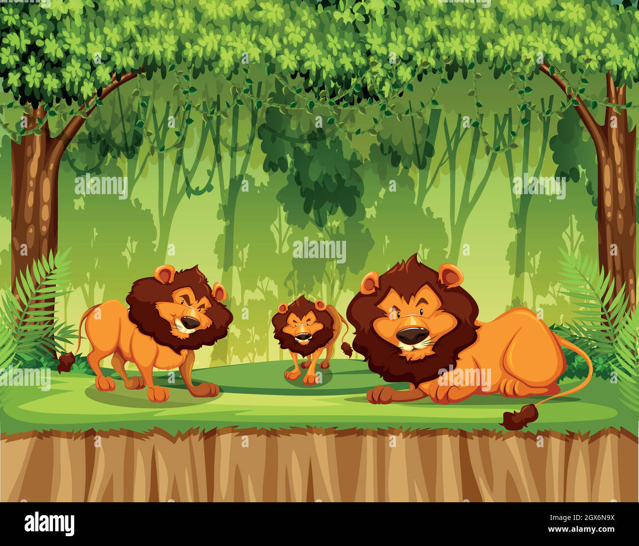 Lion dans la jungle Illustration de Vecteur