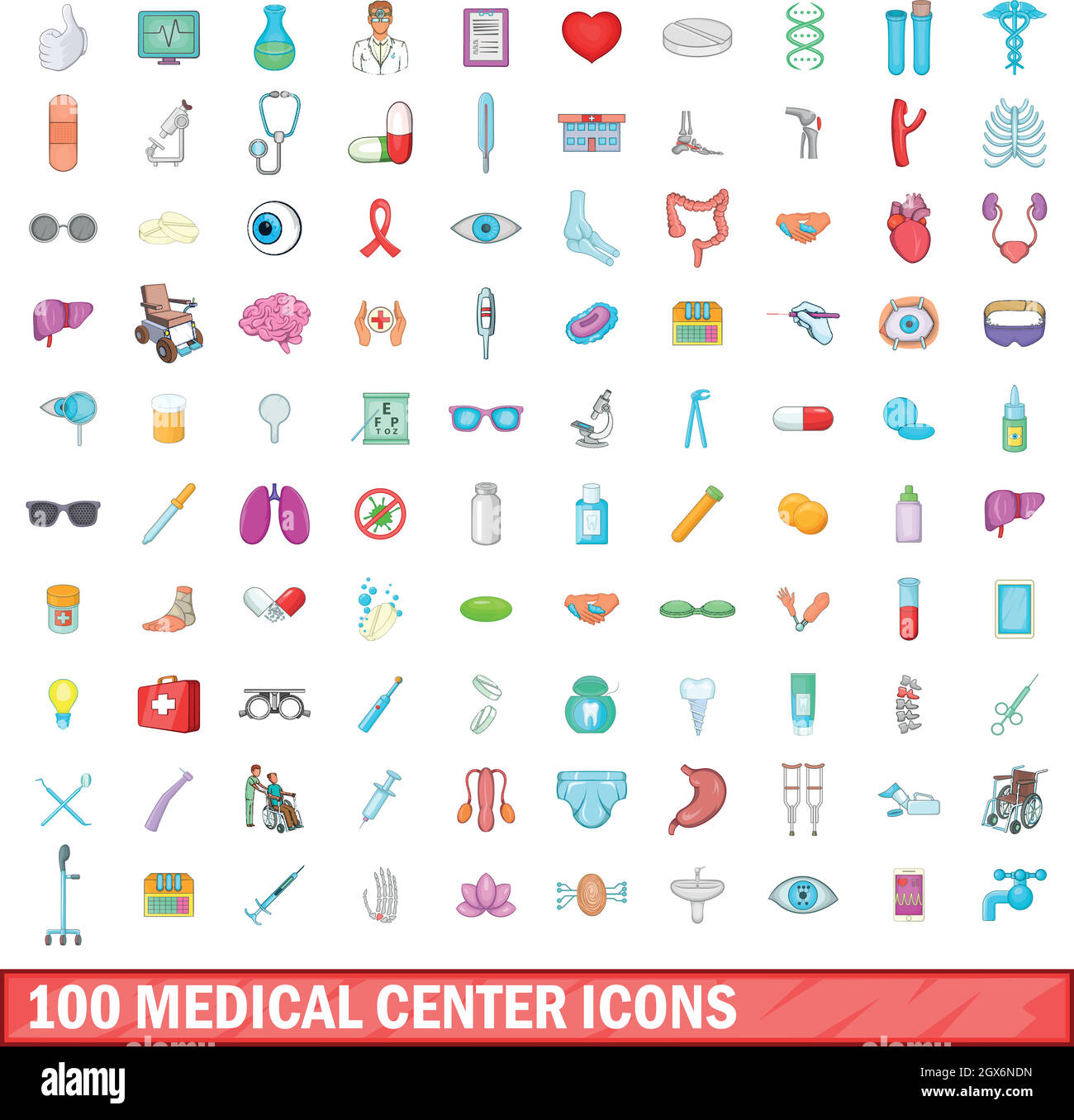 100 medical center icons set, cartoon style Illustration de Vecteur