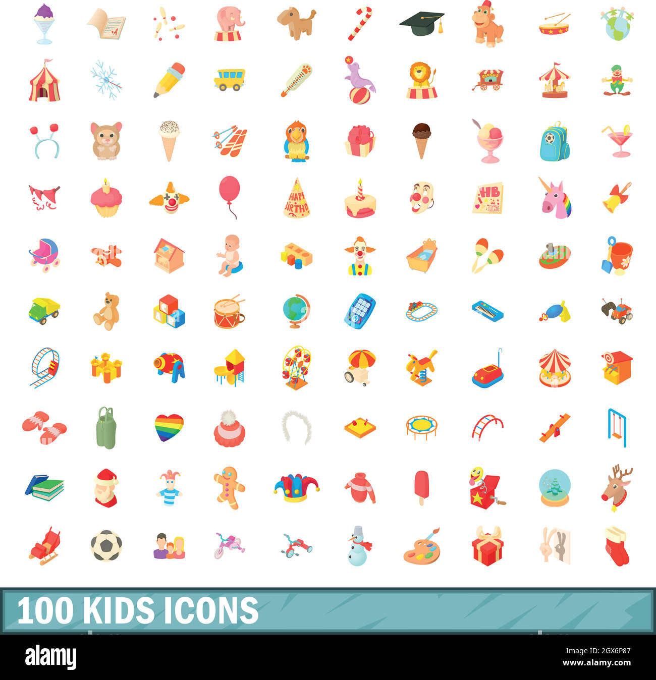 100 enfants icons set, cartoon style Illustration de Vecteur