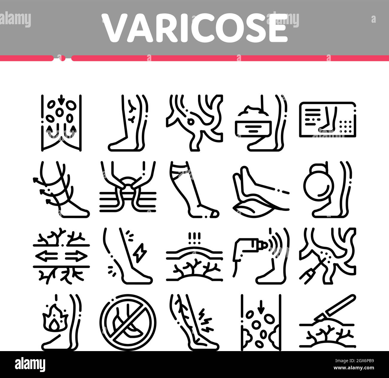 Varices maladies Collection icônes définir le vecteur Illustration de Vecteur