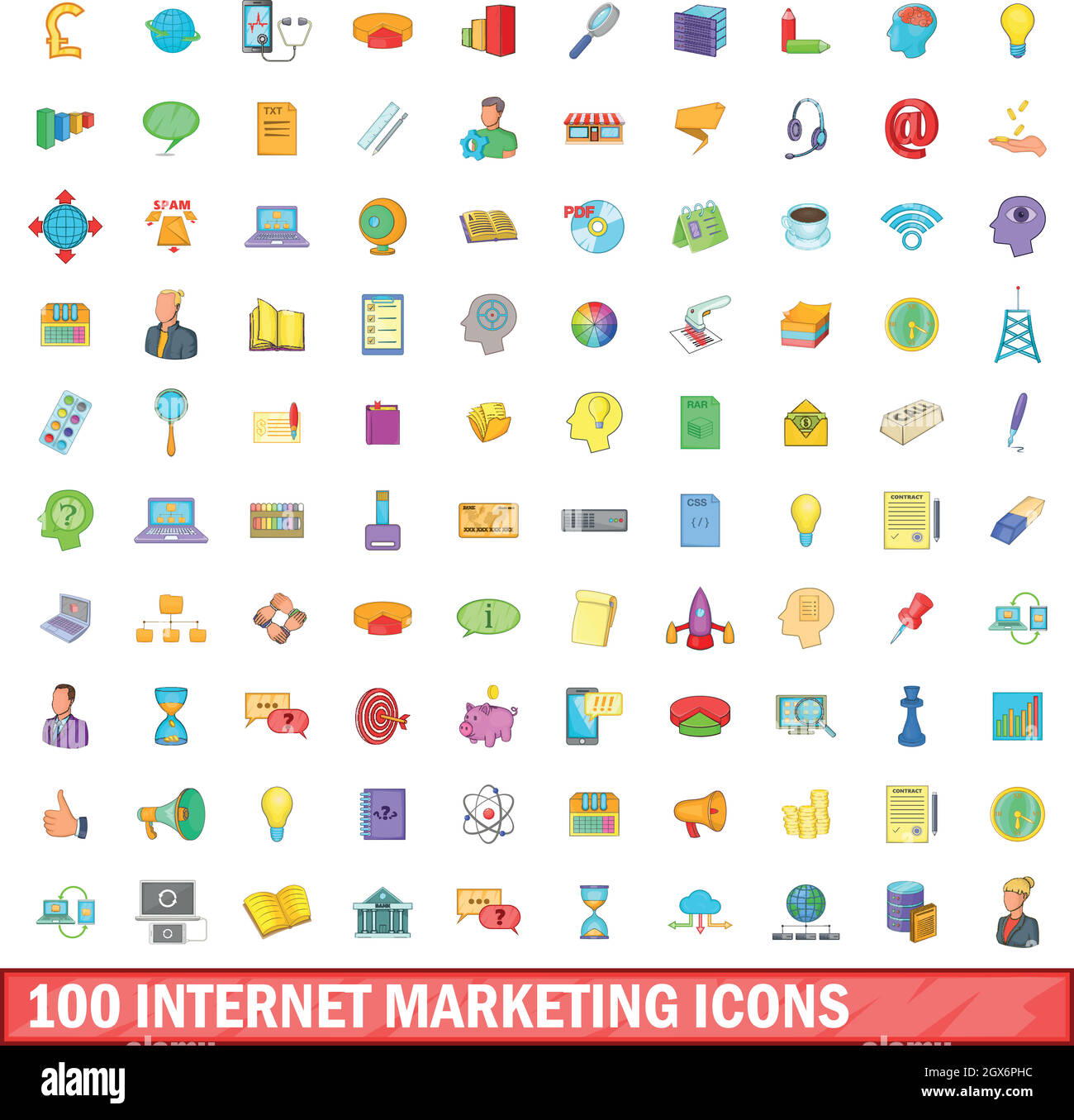 100 le marketing internet icons set, cartoon style Illustration de Vecteur