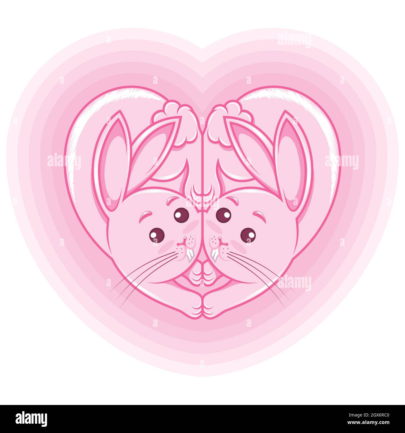 Motif vectoriel de lapins en forme de coeur, mascotte en forme de coeur Illustration de Vecteur