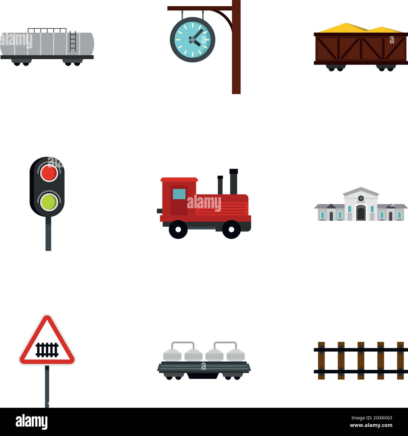 Gare icons set, style plat Illustration de Vecteur