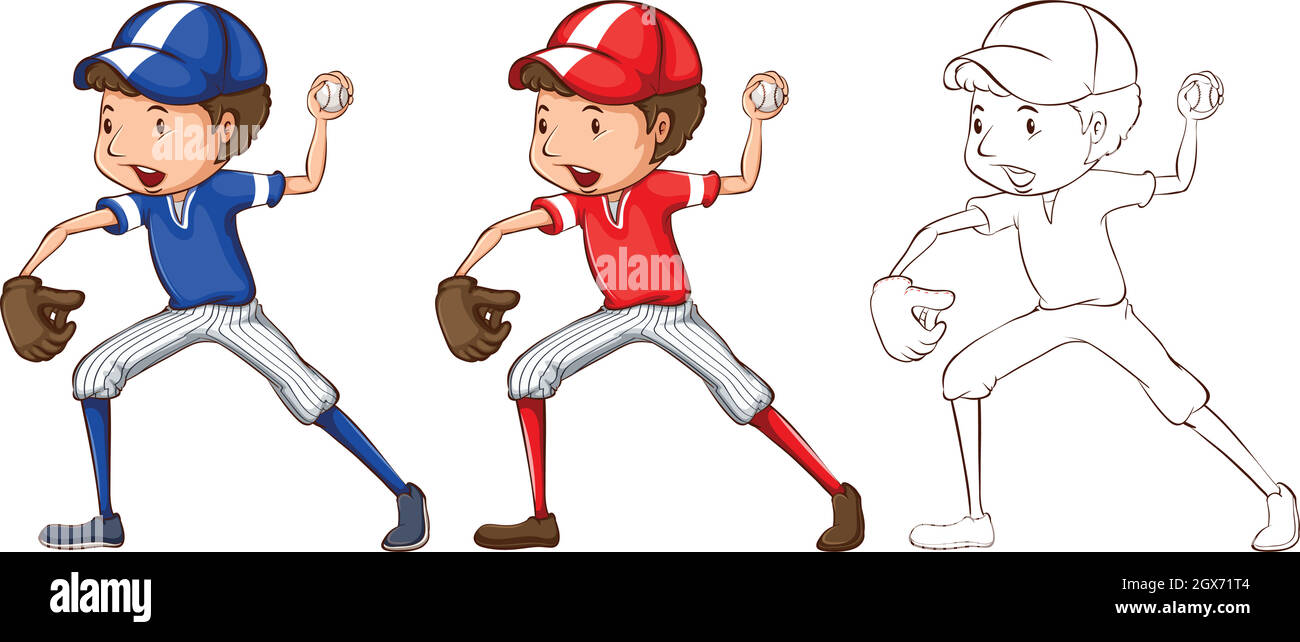 Personnage Doodle pour joueur de baseball Illustration de Vecteur