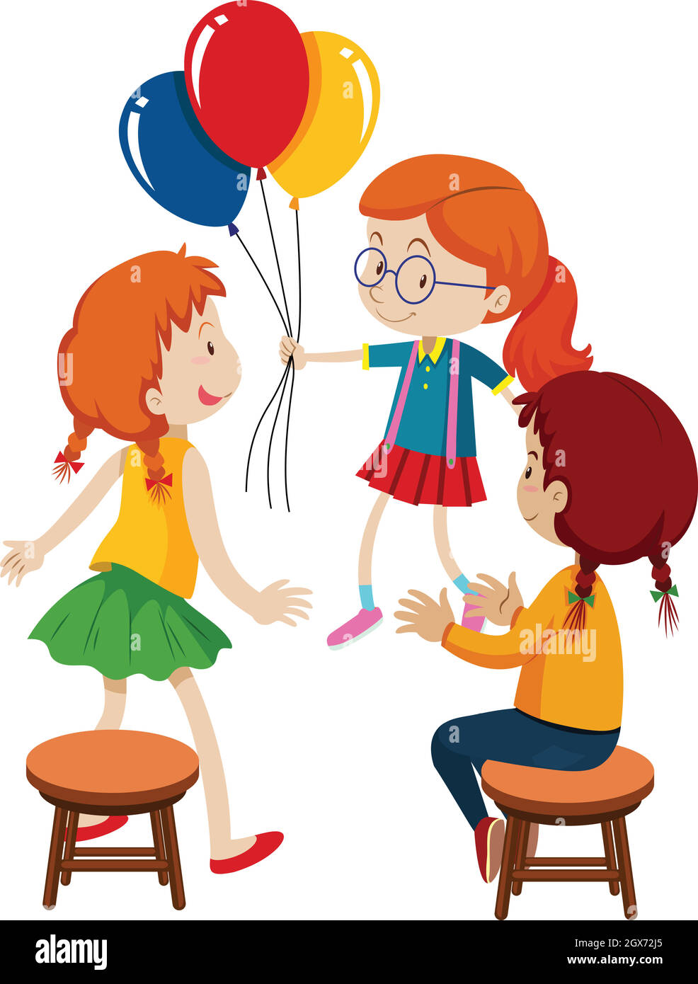 Trois filles et ballons Illustration de Vecteur