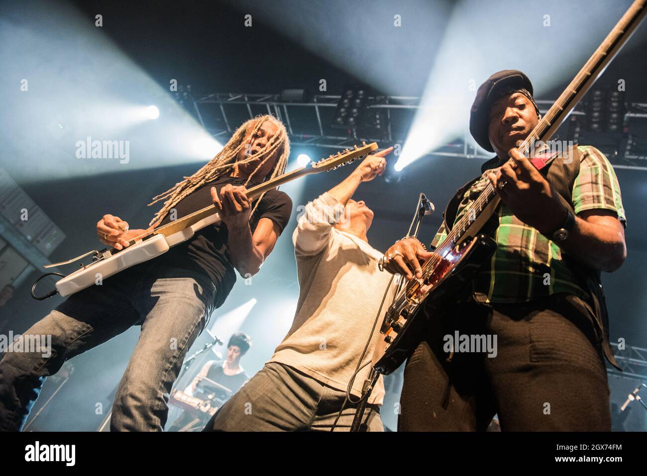DaN Reed Network (Dan Reed, Brion James et Melvin Brannon) en concert à la Birmingham O2 Academy, le 17 décembre 2017. Live Rock Music Photography. Banque D'Images