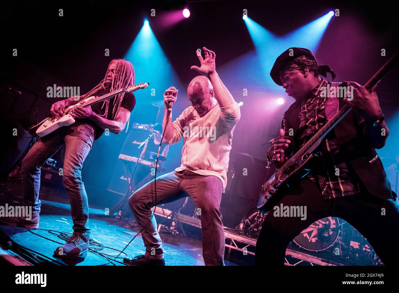 DaN Reed Network (Dan Reed, Brion James et Melvin Brannon) en concert à la Birmingham O2 Academy, le 17 décembre 2017. Live Rock Music Photography. Banque D'Images