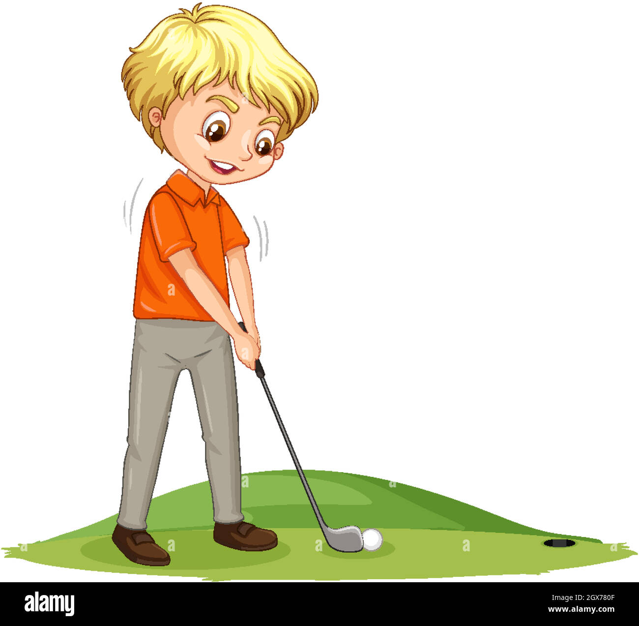 Personnage de dessin animé d'un garçon jouant au golf sur fond blanc Illustration de Vecteur