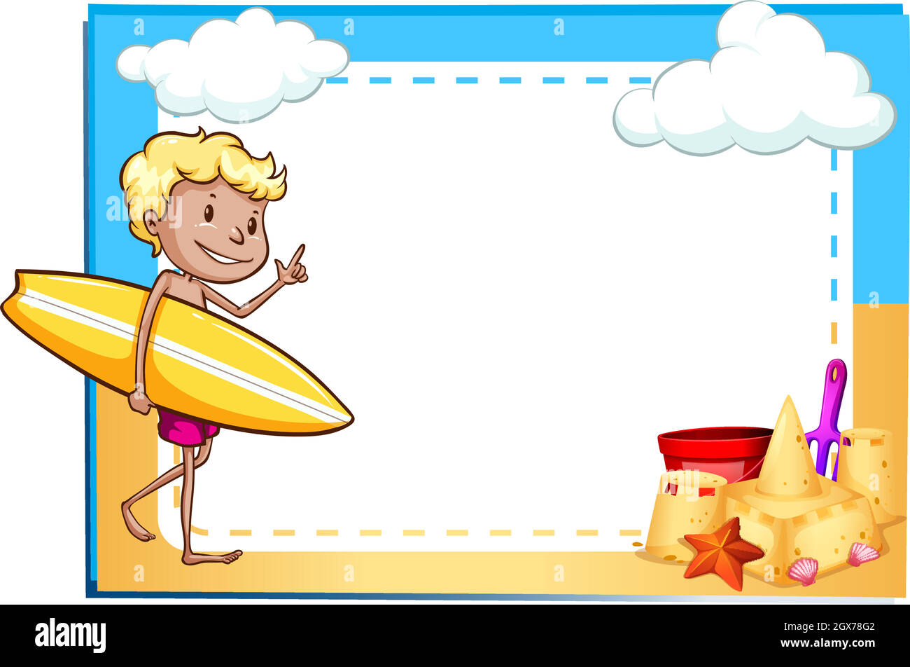 Cadre montrant un garçon à la plage Illustration de Vecteur