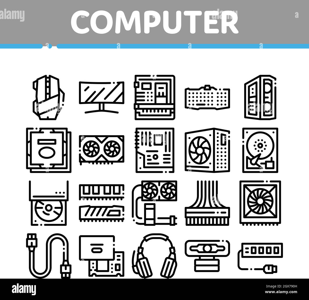 Computer Technology Collection Icons Set Vector Illustration de Vecteur