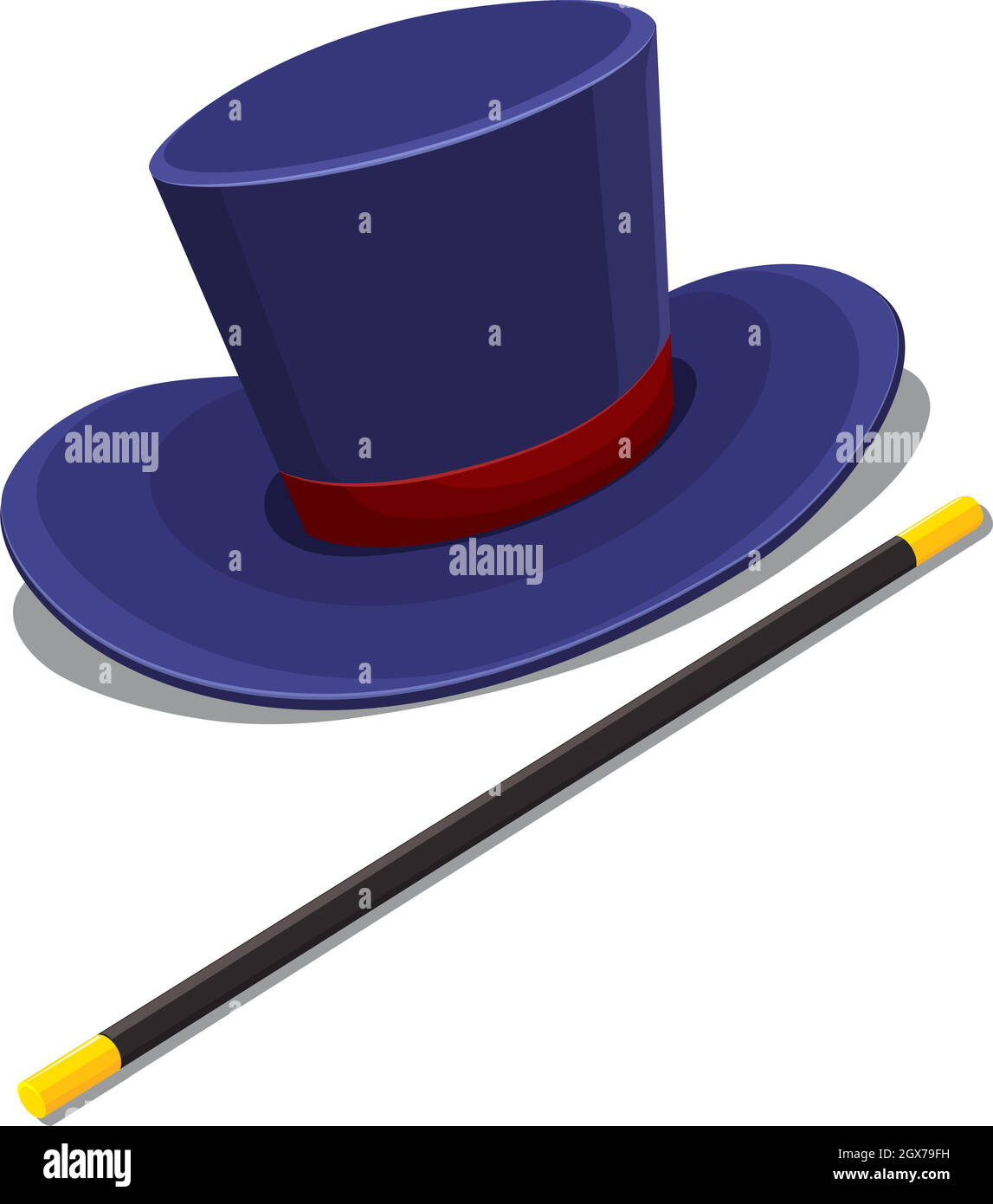Chapeau magicien et baguette magique Illustration de Vecteur
