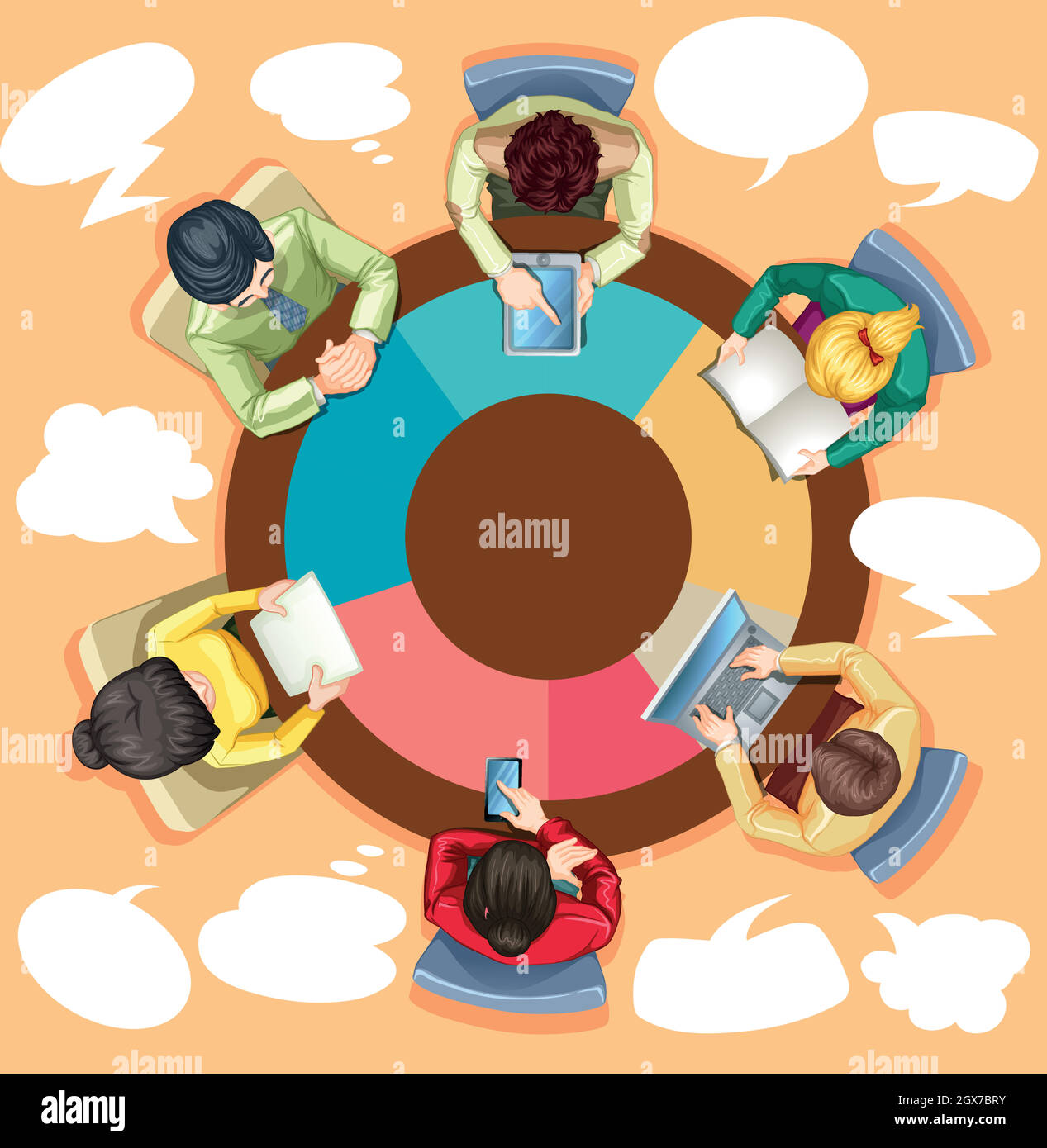 Les gens d'affaires qui travaillent sur la table ronde Illustration de Vecteur