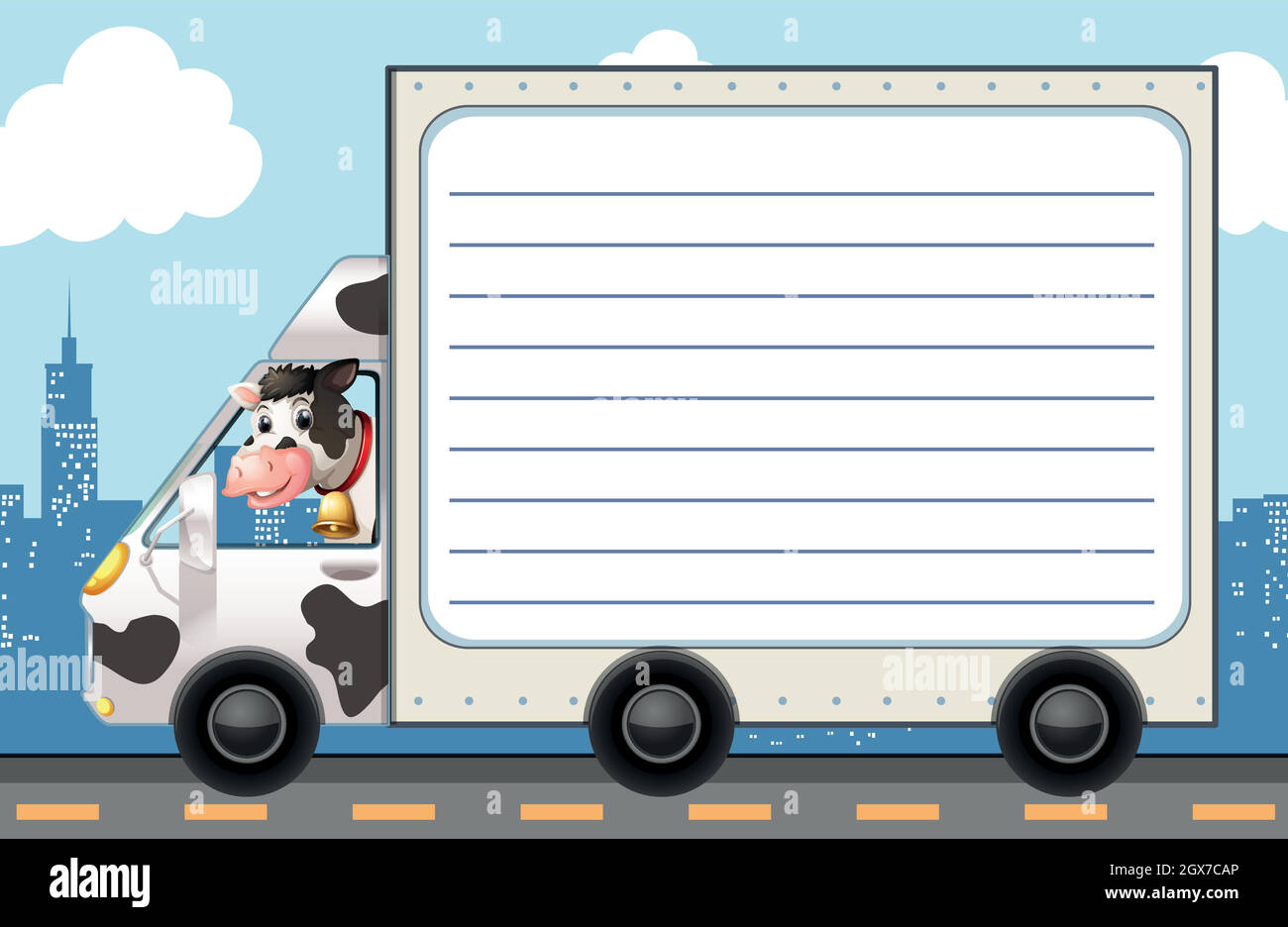 Modèle de papier de ligne avec vache dans le camion Illustration de Vecteur