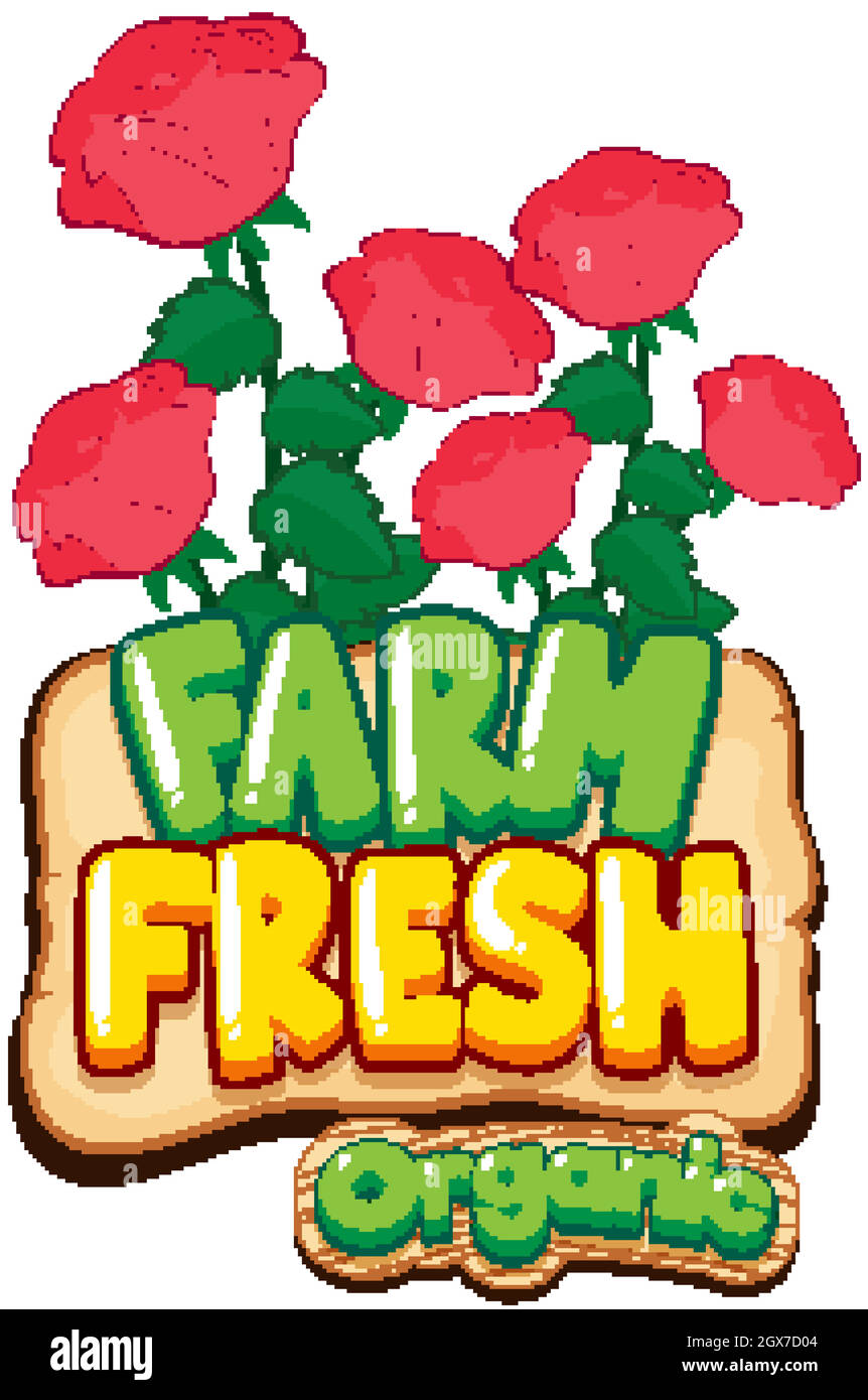 Police de caractères pour la ferme fraîche mot avec roses rouges Illustration de Vecteur Police de caractères pour la ferme fraîche mot avec roses rouges Illustration de Vecteur