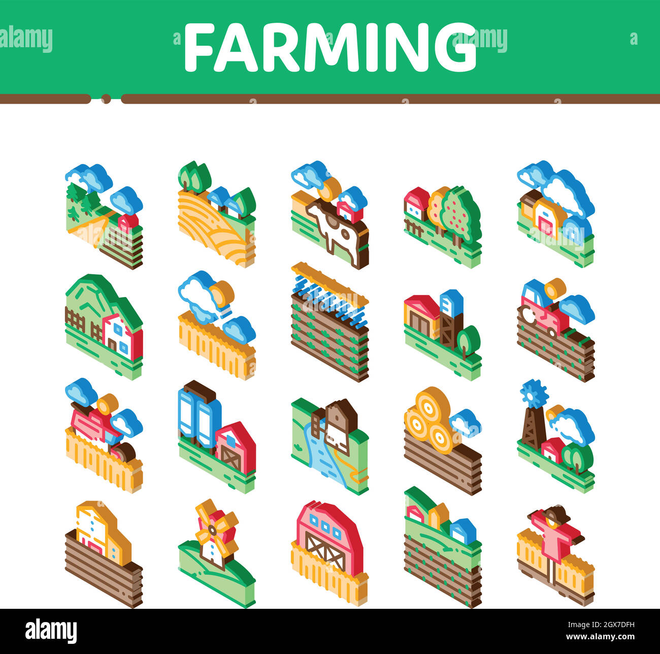Paysage agricole icônes isométriques définir le vecteur Illustration de Vecteur