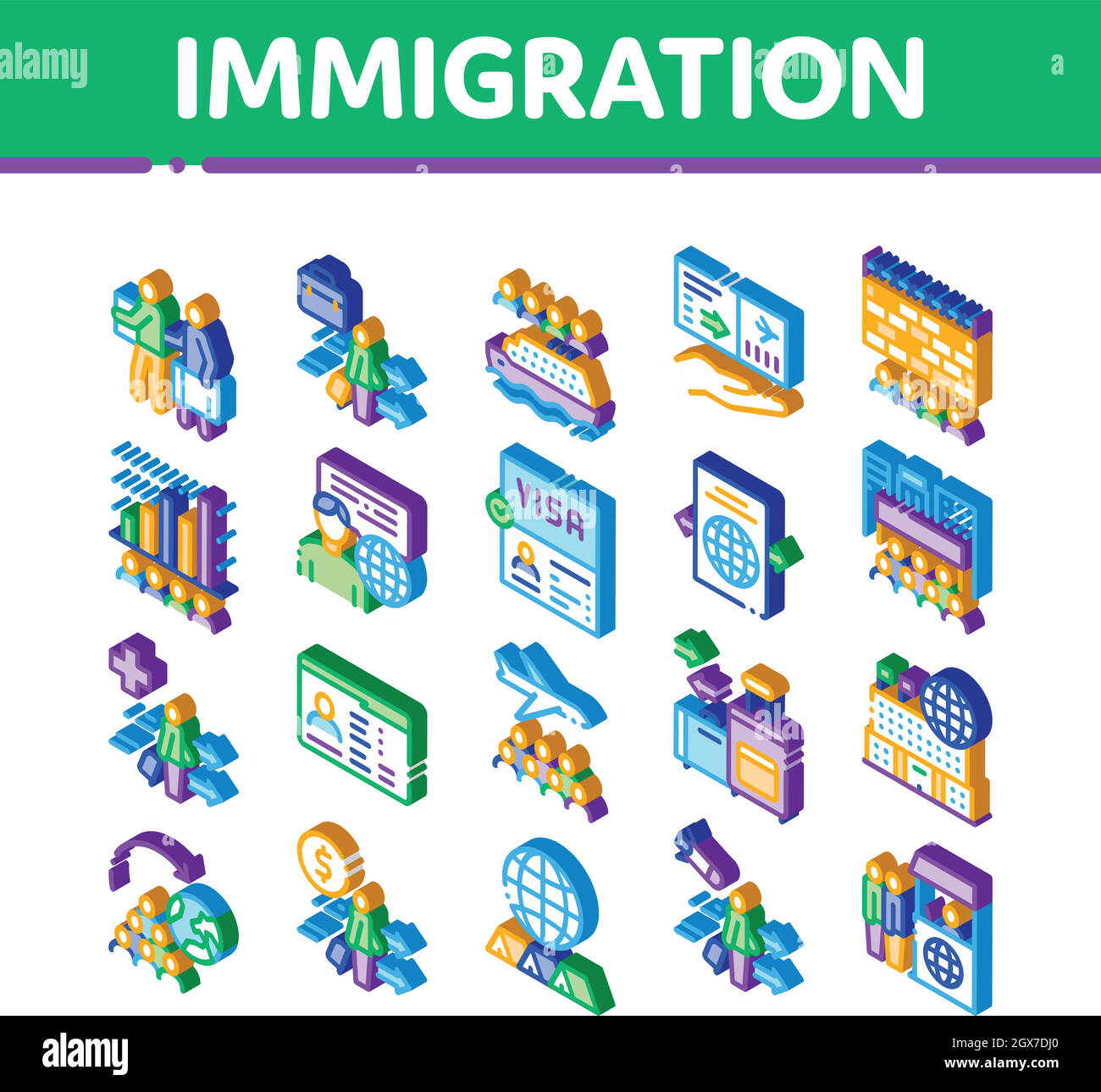 Immigration réfugiés Isométrique icônes définir vecteur Illustration de Vecteur