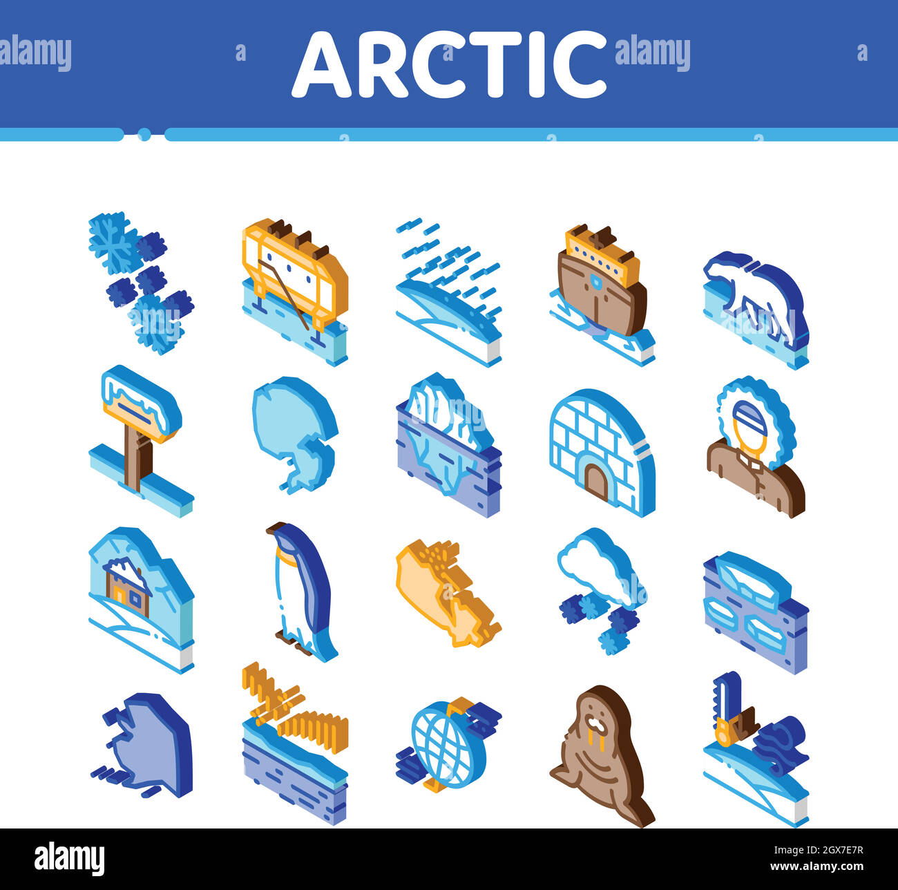 Les icônes isométriques de l'Arctique et de l'Antarctique définissent le vecteur Illustration de Vecteur