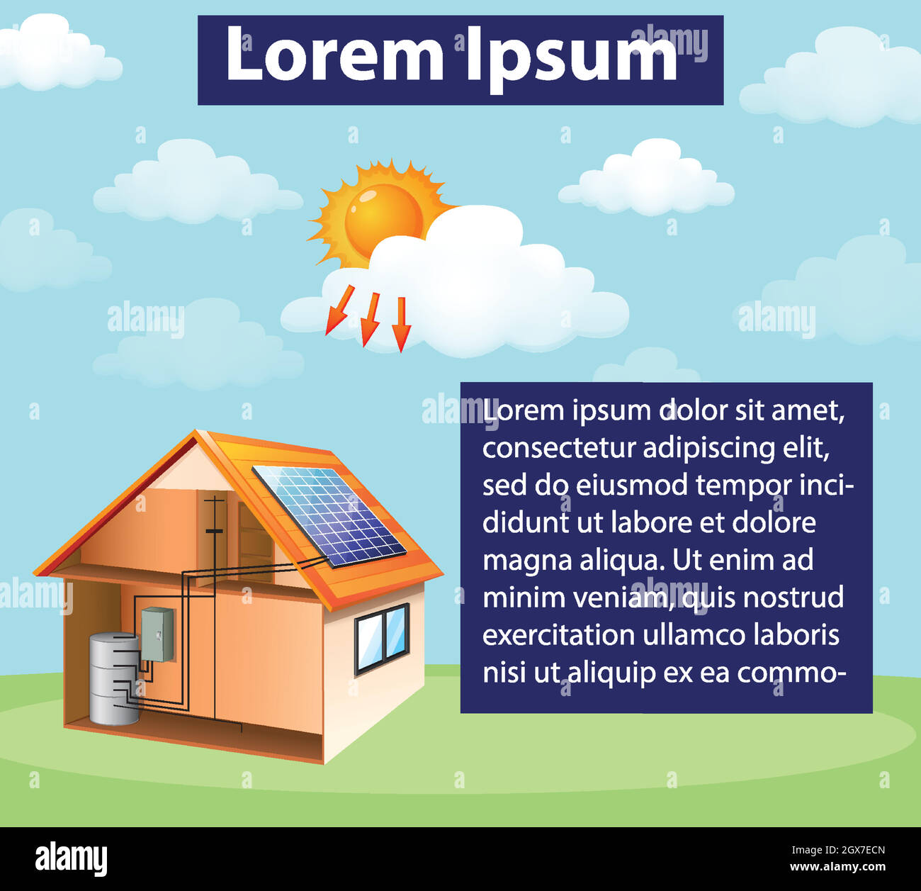 Schéma illustrant le fonctionnement de la cellule solaire à la maison Illustration de Vecteur