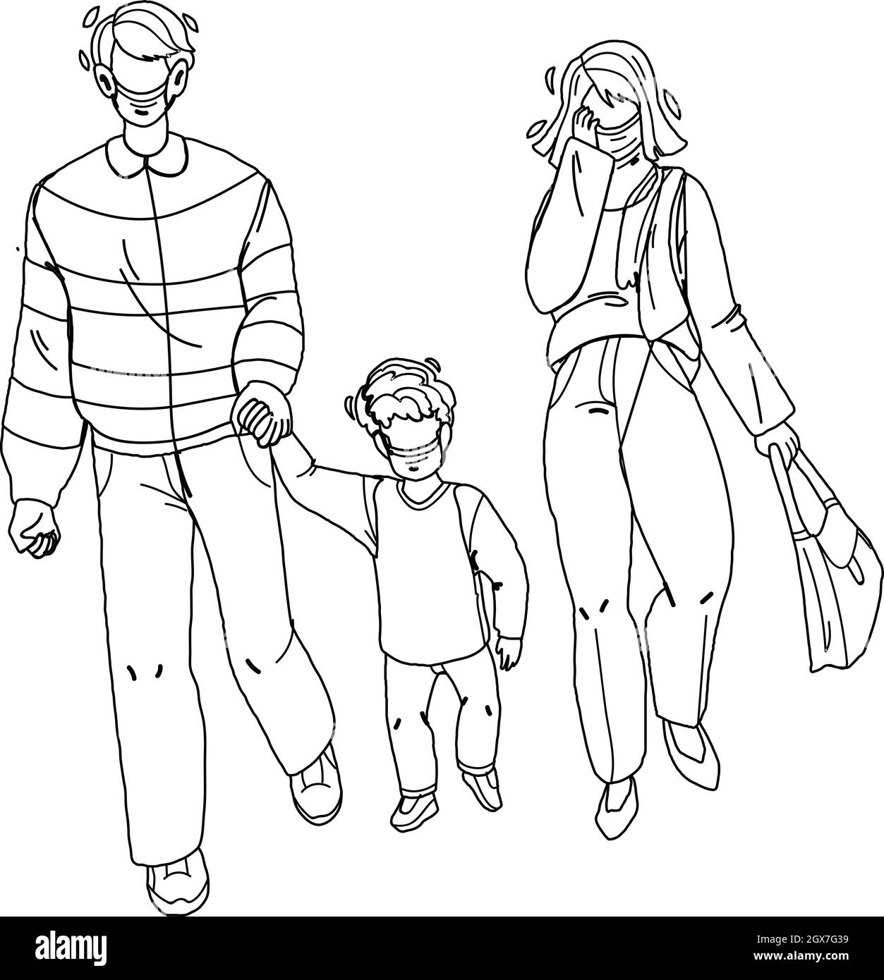 Poussière pollution masque de protection porter famille Vector Illustration de Vecteur