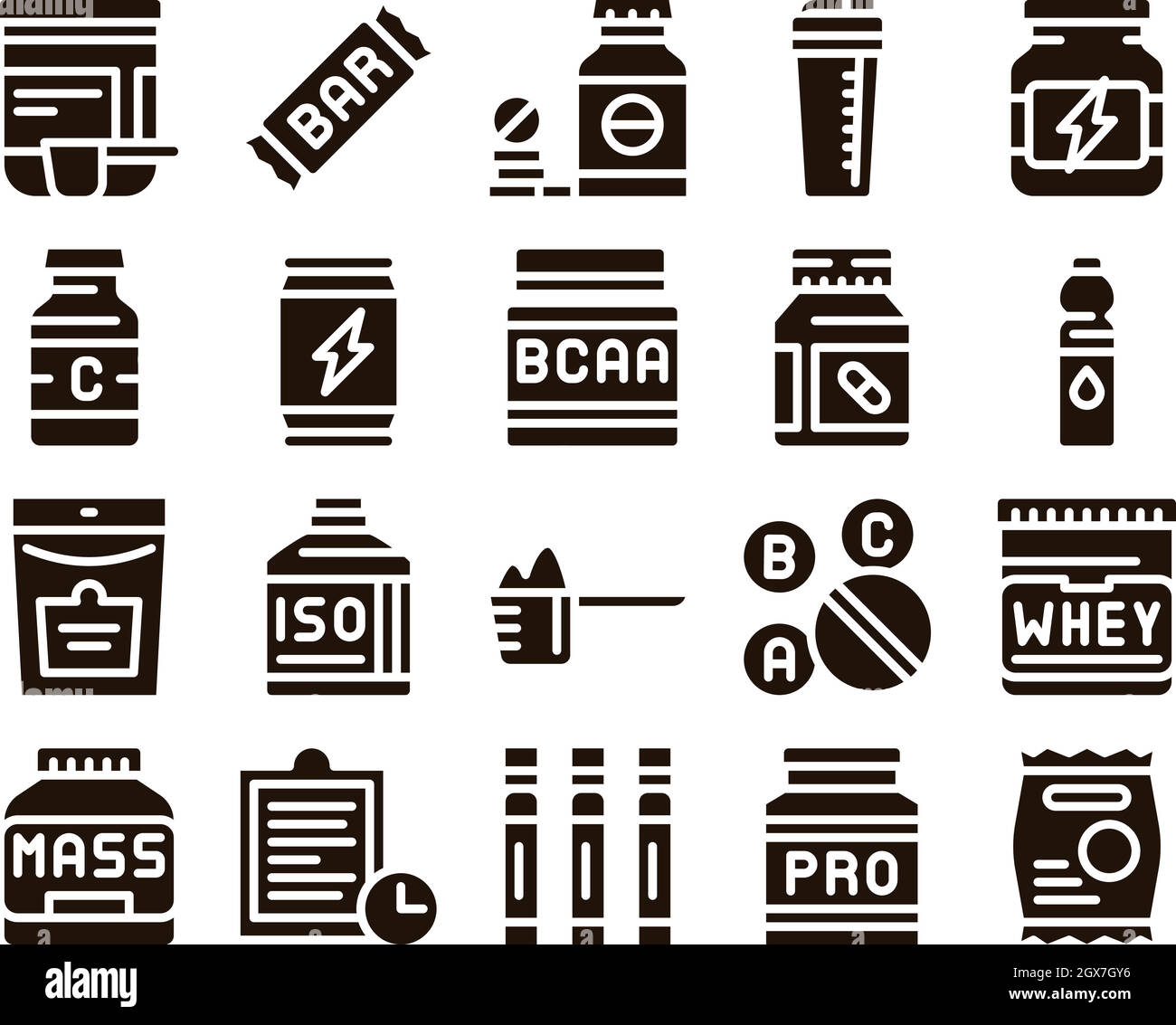 Sport Nutrition cellules Glyph Icons Set Vector Illustration de Vecteur