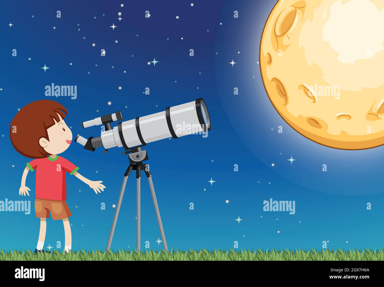 Un garçon observant la Lune Illustration de Vecteur