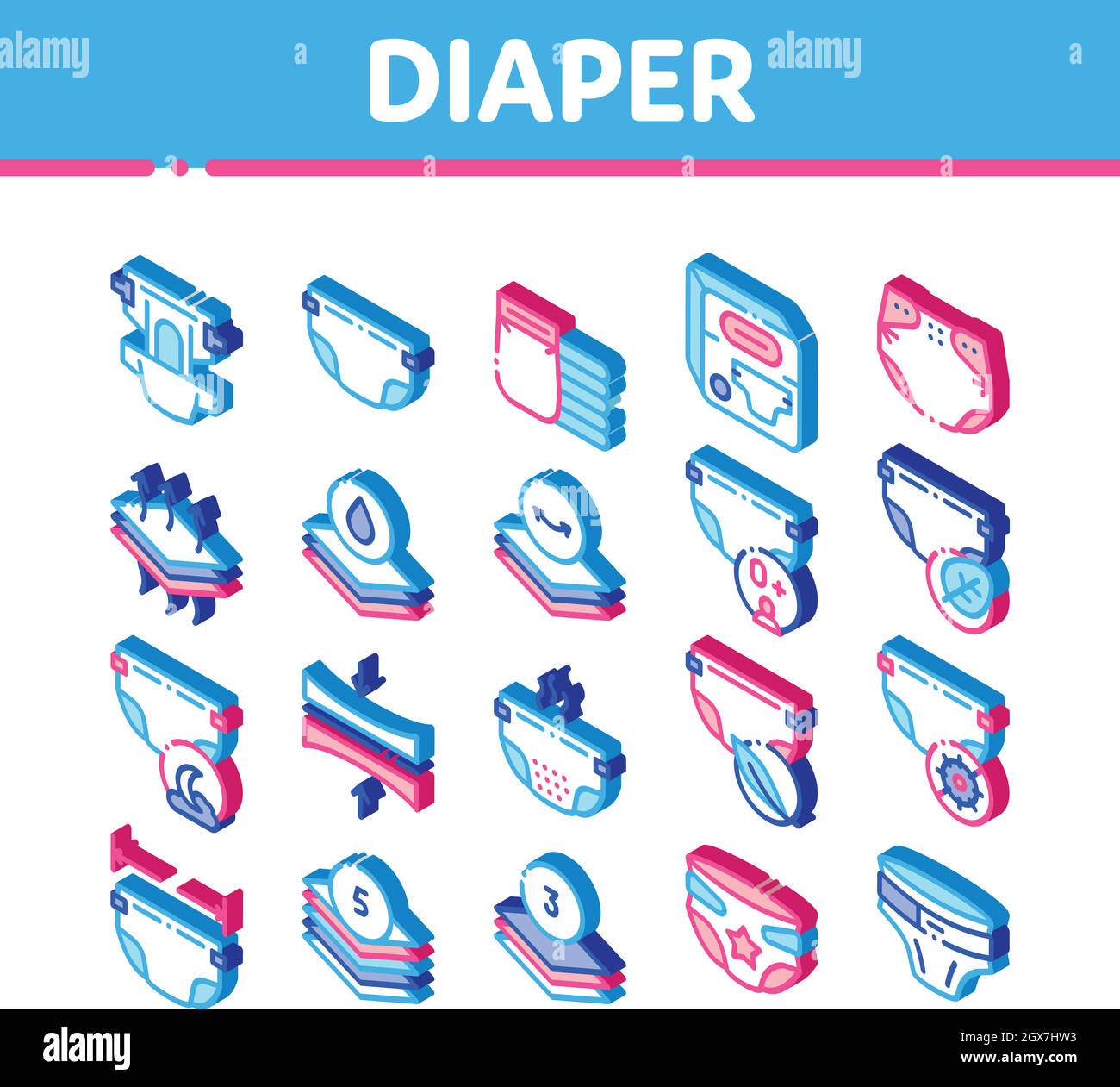 Couche pour les icônes isométrique Newborn définir le vecteur Illustration de Vecteur