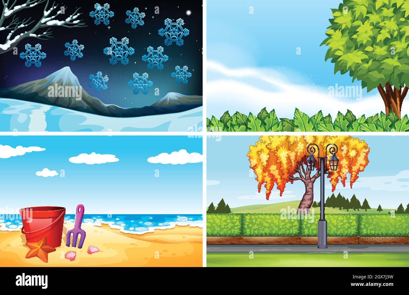Quatre scènes de différentes saisons Illustration de Vecteur