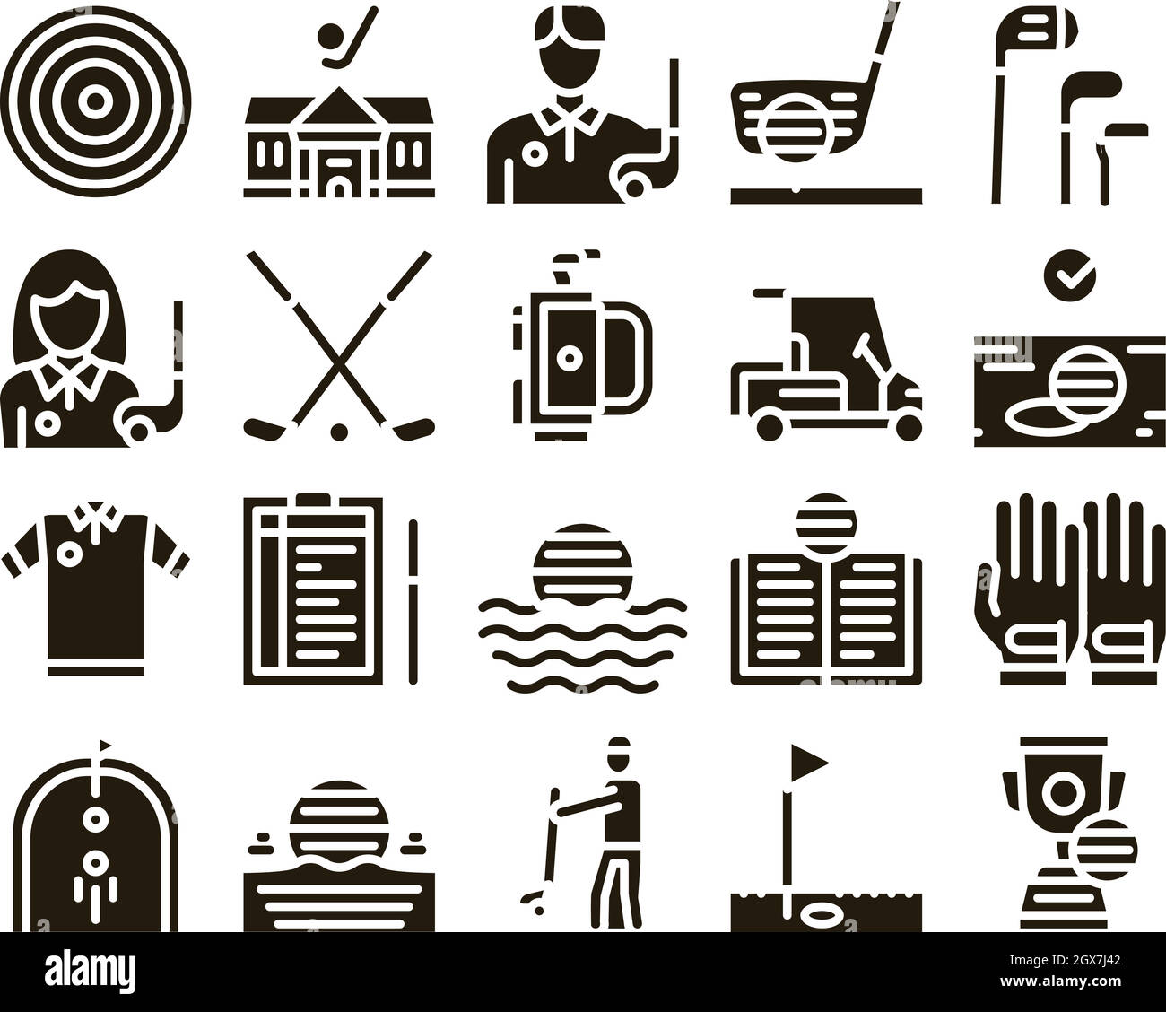 Equipement de jeu de golf Glyph Set Vector Illustration de Vecteur