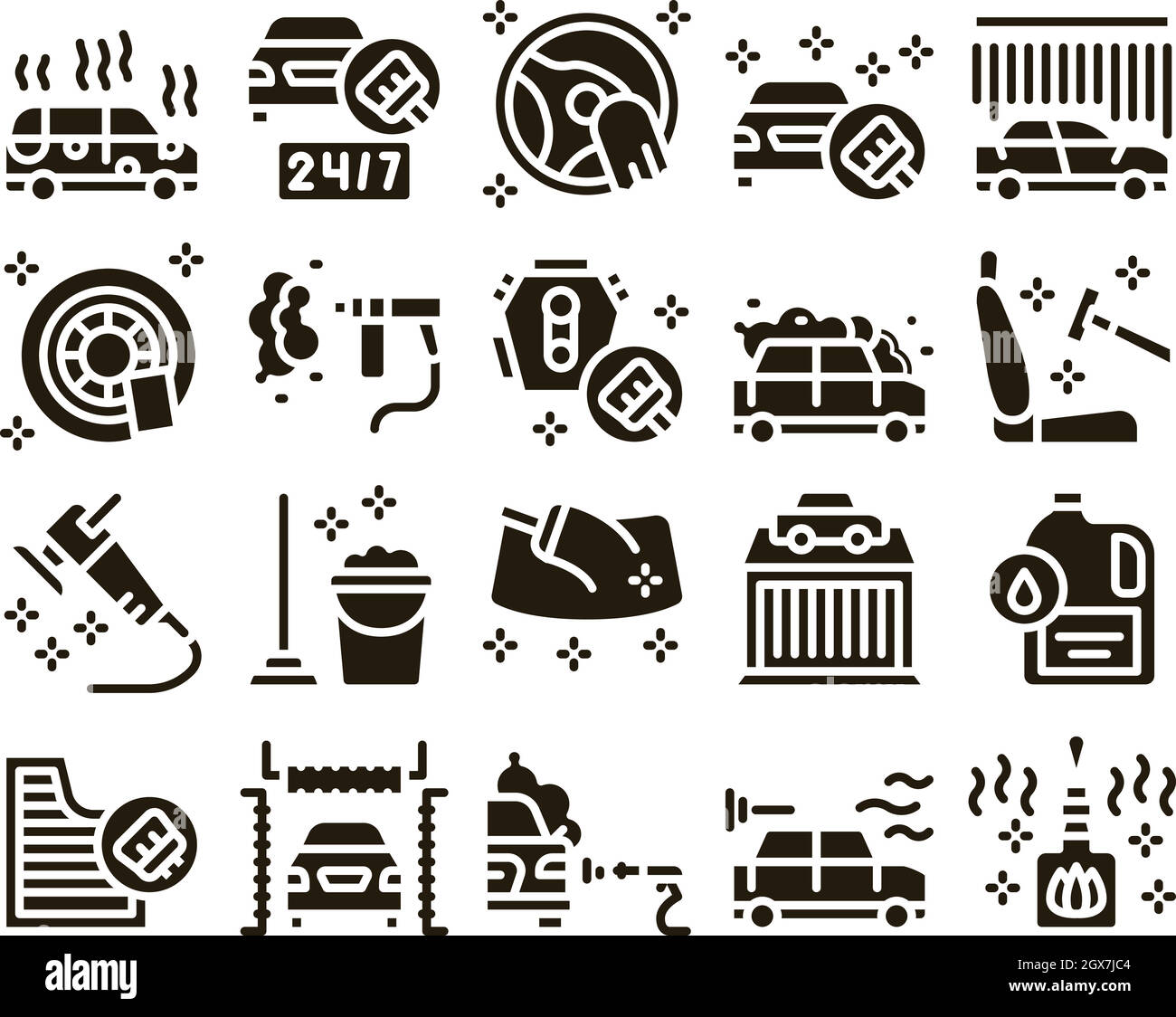 Vecteur de réglage du glyphe de service automatique de lavage de voiture Illustration de Vecteur