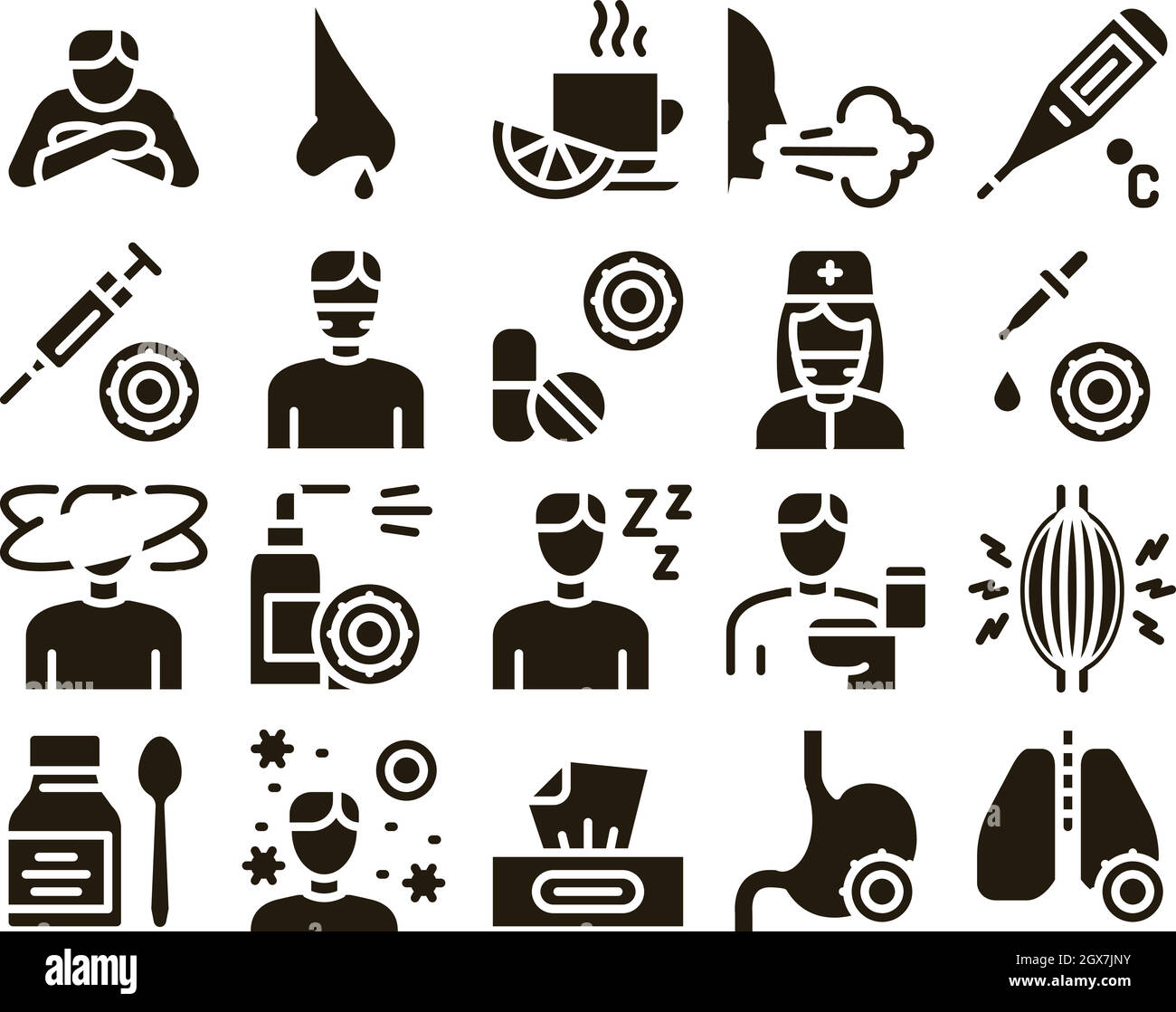 Symptômes de la grippe Medical Glyph Set Vector Illustration de Vecteur