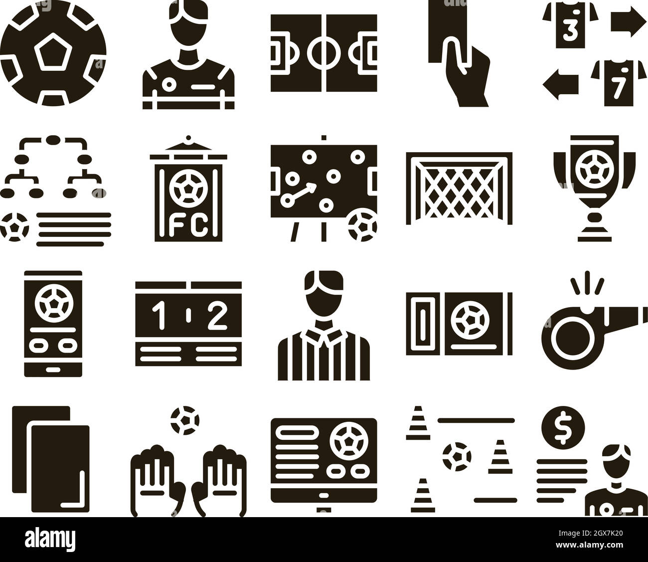 Scénario de jeu de football américain Glyph Set Illustration de Vecteur