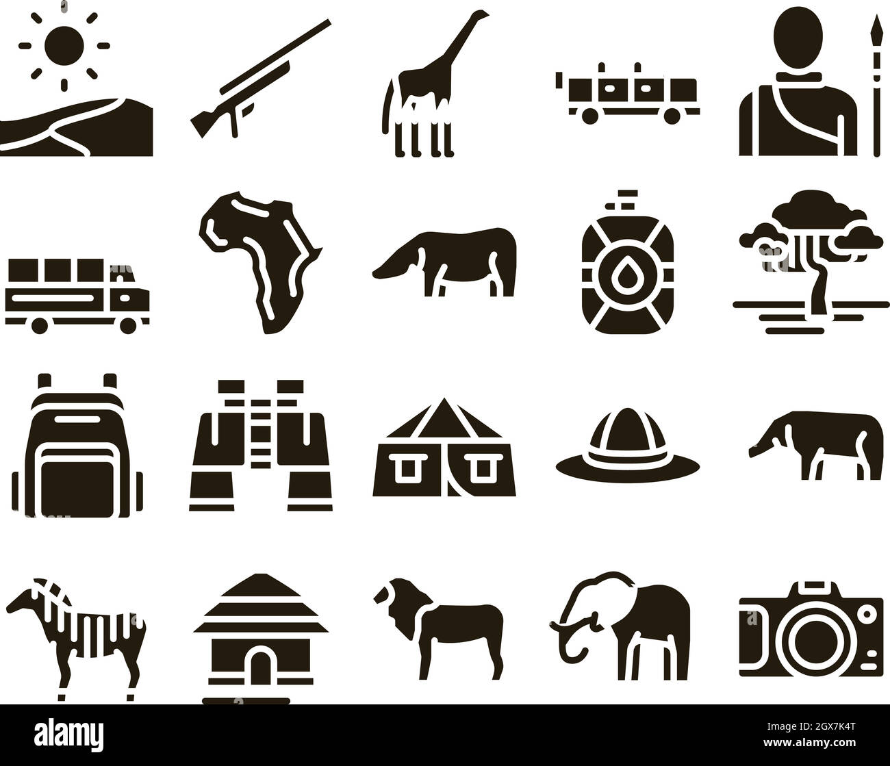 Voyage Safari Éléments Collection Icons Set Vector Illustration de Vecteur