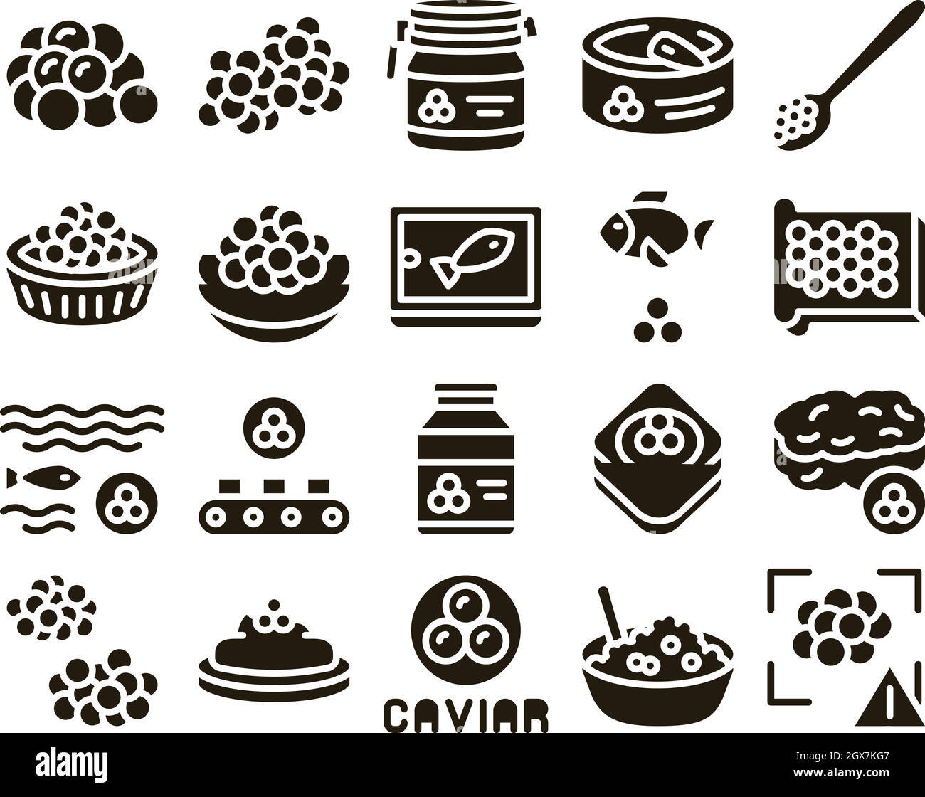 Caviar fruits de mer Glyph Set Vector Illustration de Vecteur