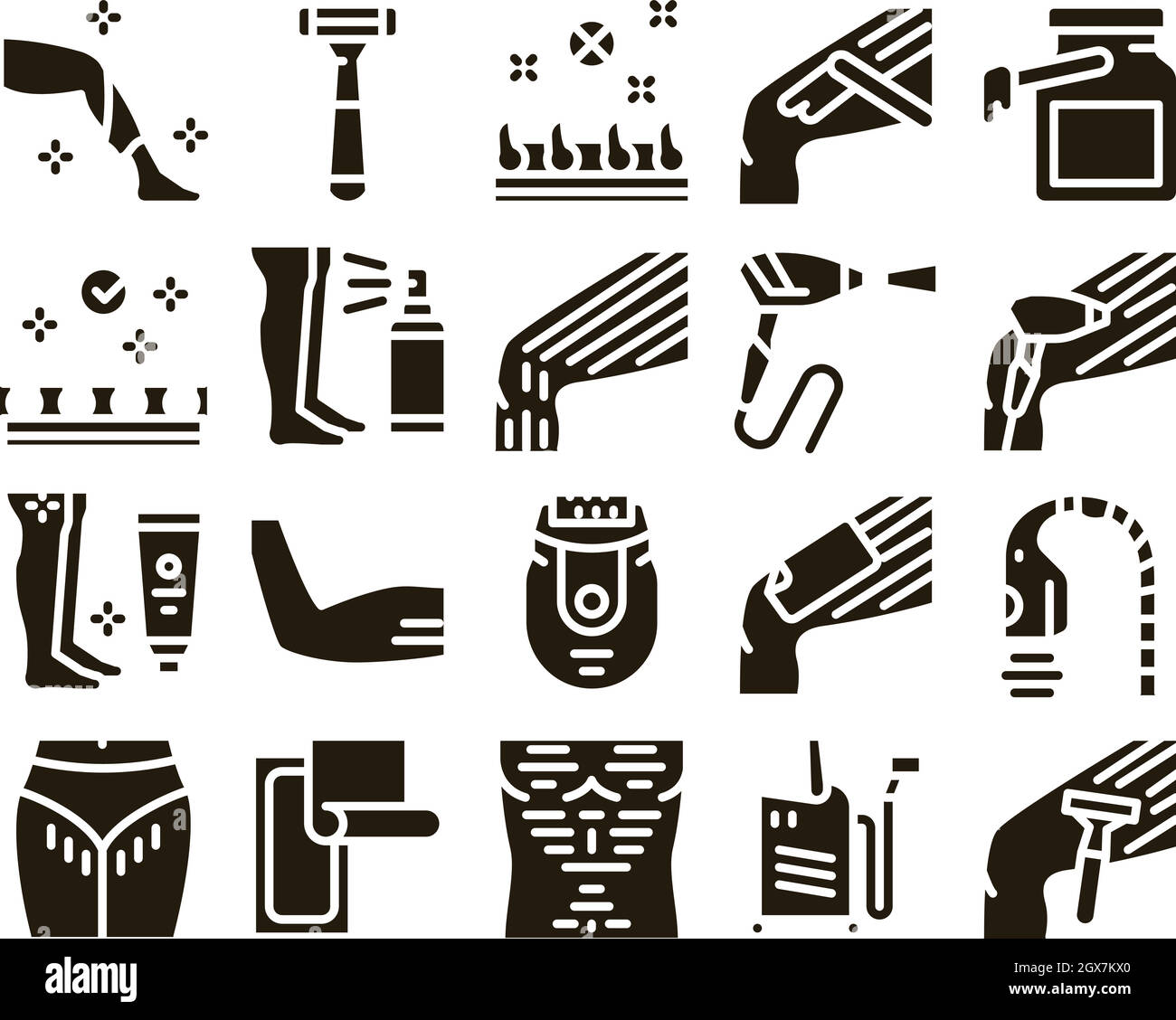 Procédure d'épilation Glyph Set Vector Illustration de Vecteur
