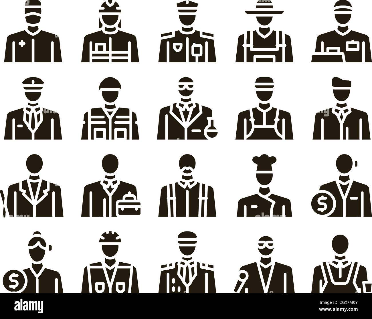 Professions personnes Glyph Set Vector Illustration de Vecteur