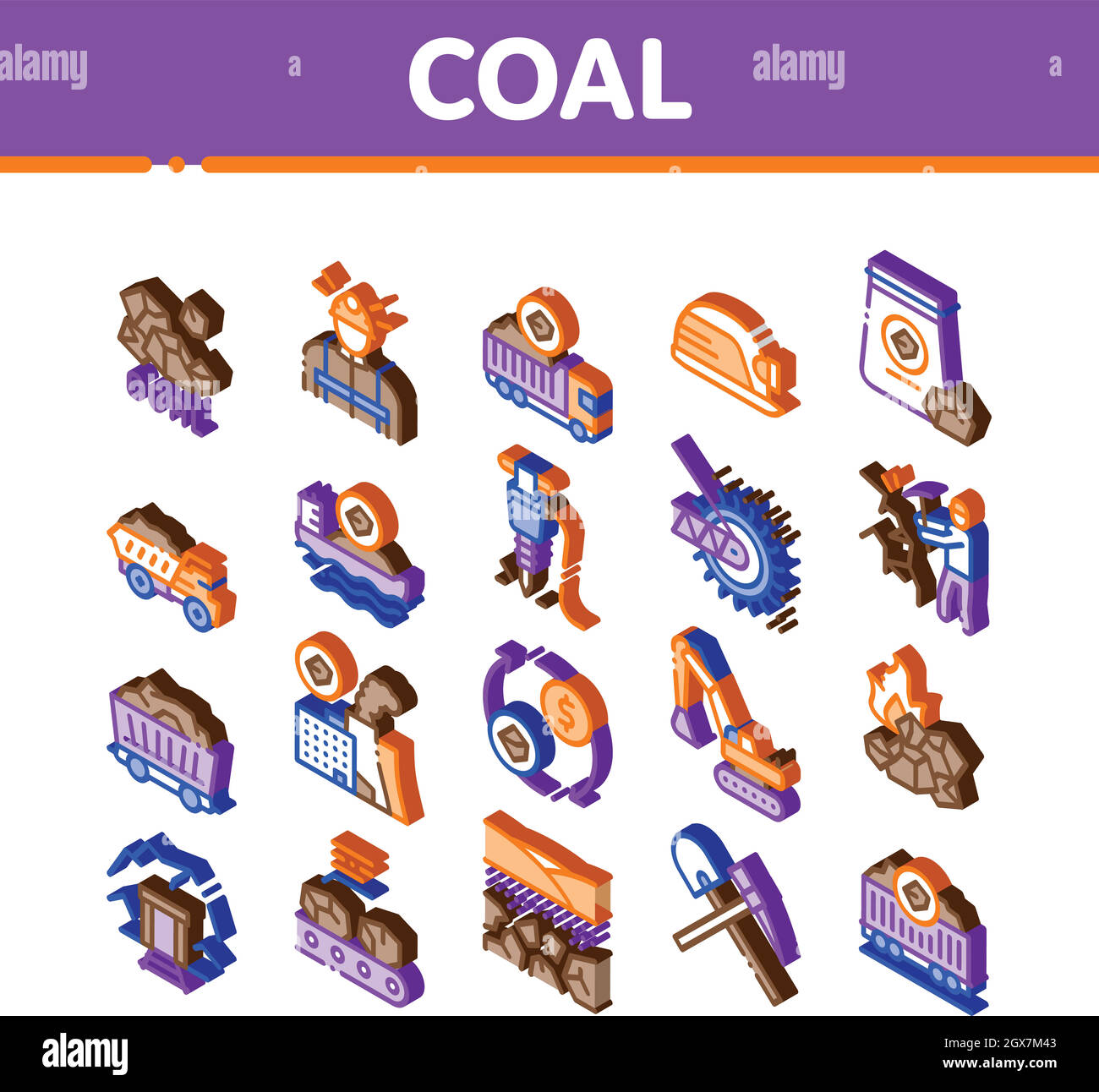 Equipement d'extraction de charbon Isométrique icônes définir vecteur Illustration de Vecteur