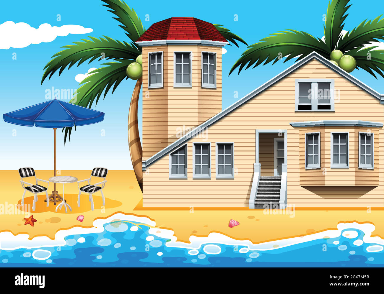 Une maison de vacances à la plage Illustration de Vecteur