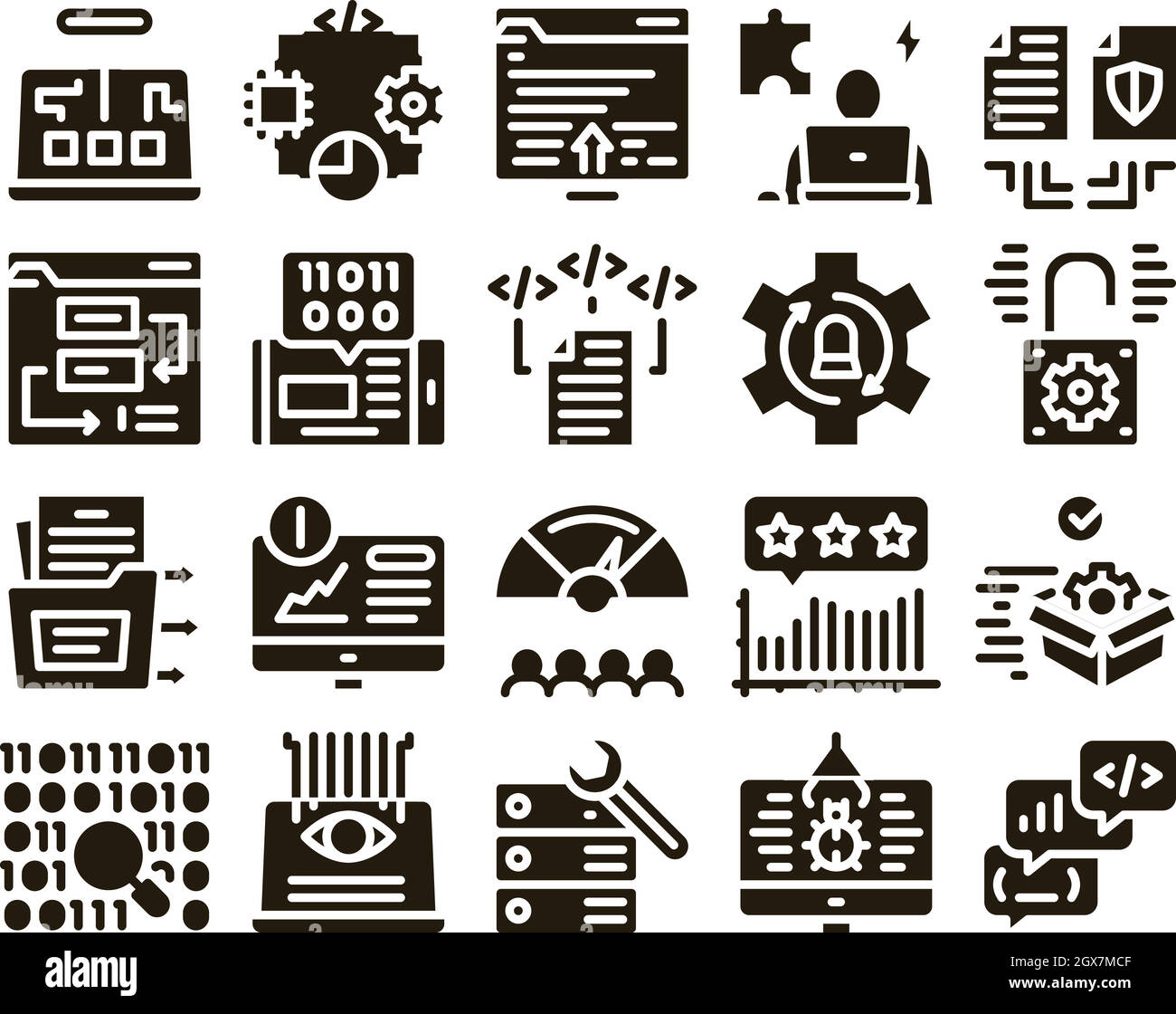 Les icônes de test et d'analyse du logiciel définissent le vecteur Illustration de Vecteur